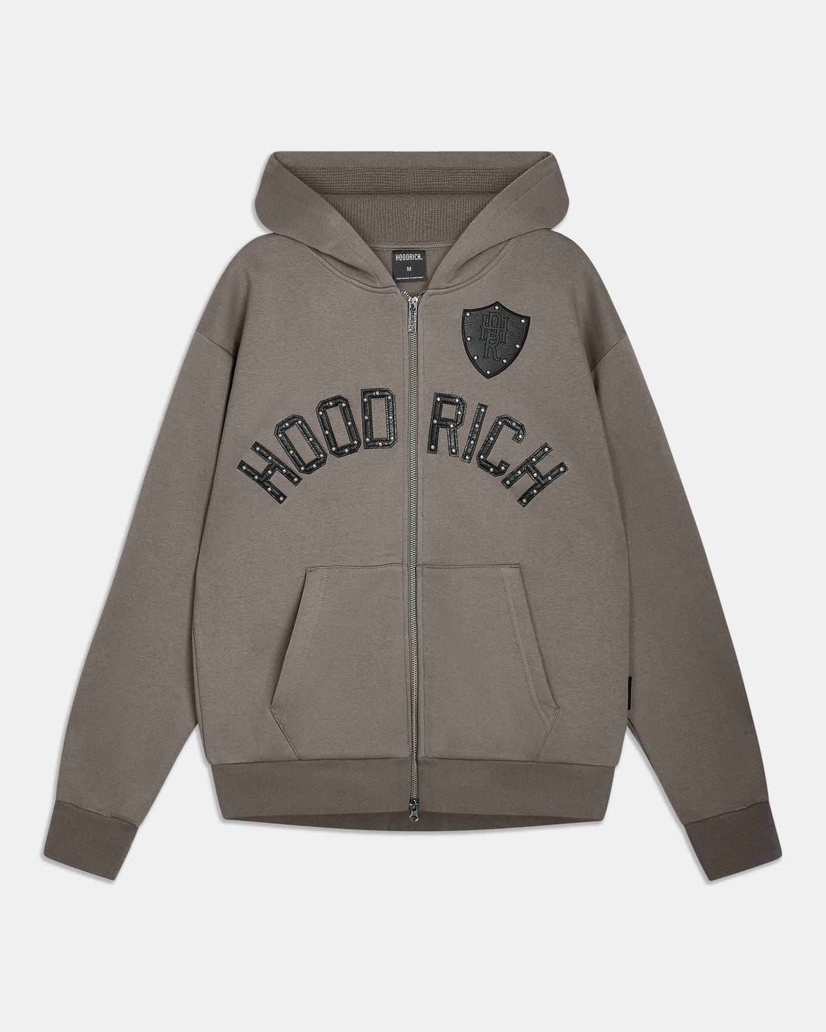 Varso Studs Oversized Zip Hoodie - Brown/Black