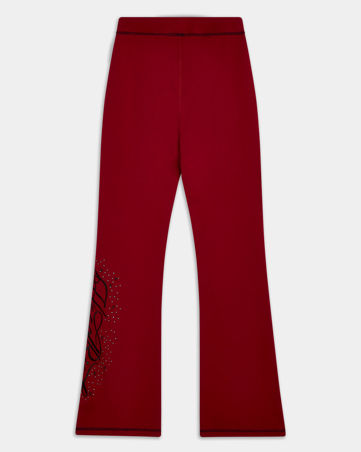 Displays the red 'hoodrich' branded Gleam Flare Legging