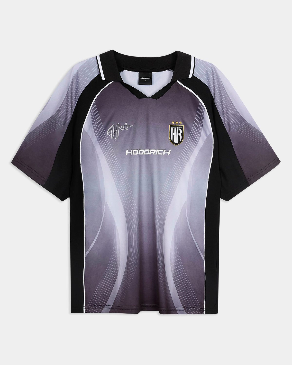 Gray and black sports jersey with branding on a white background