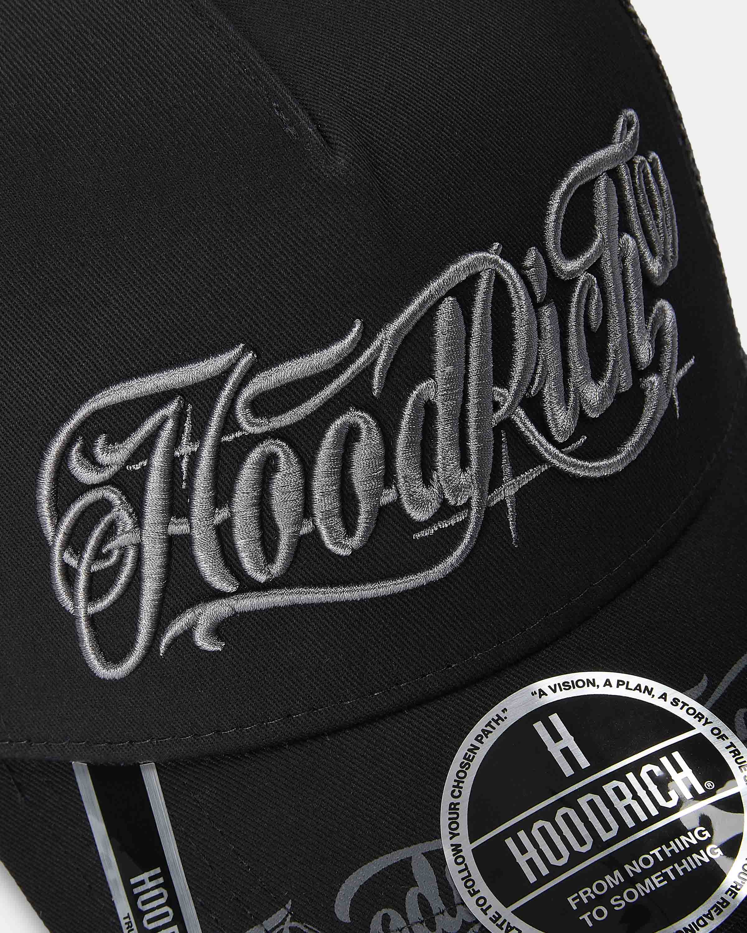 Black cap with 'Hoodrich' logo and branding on a dark background