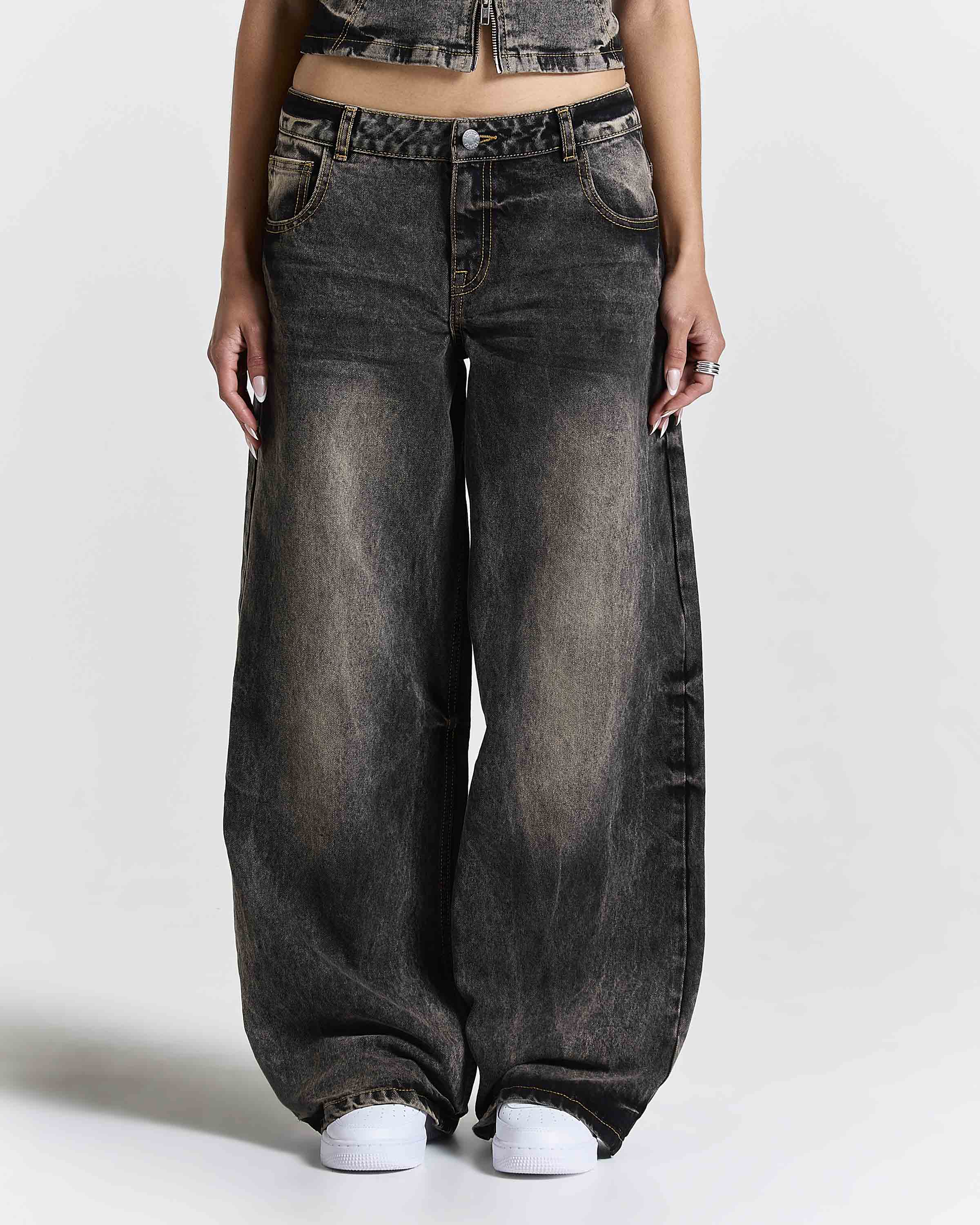 Shadow Rust Wide Leg Denim Jeans - Black Wash