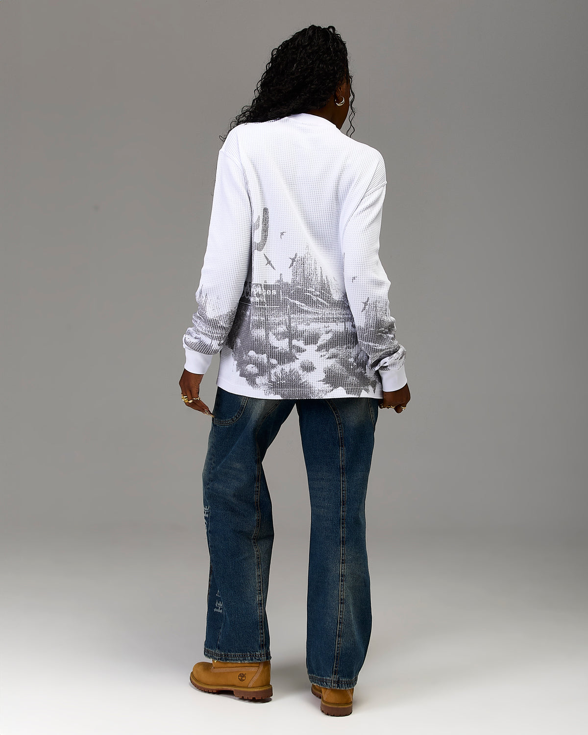 The Winner's Circle Oversized Long Sleeve T-Shirt - White/Grey