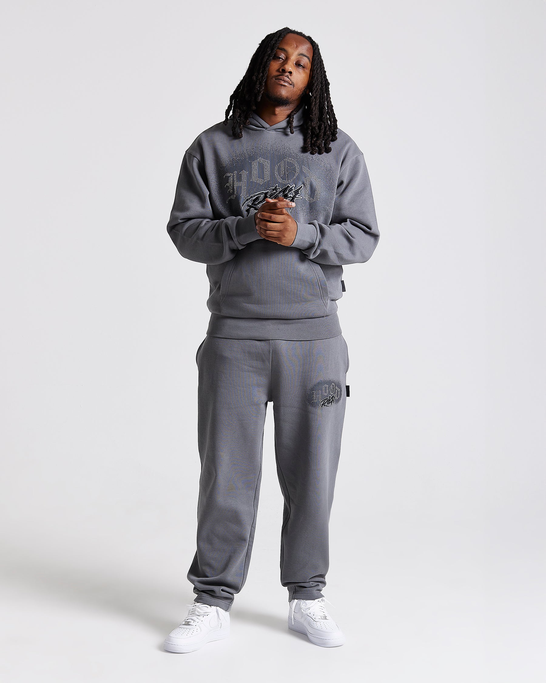 Iron Oversized Hoodie - Grey/Rhinestones