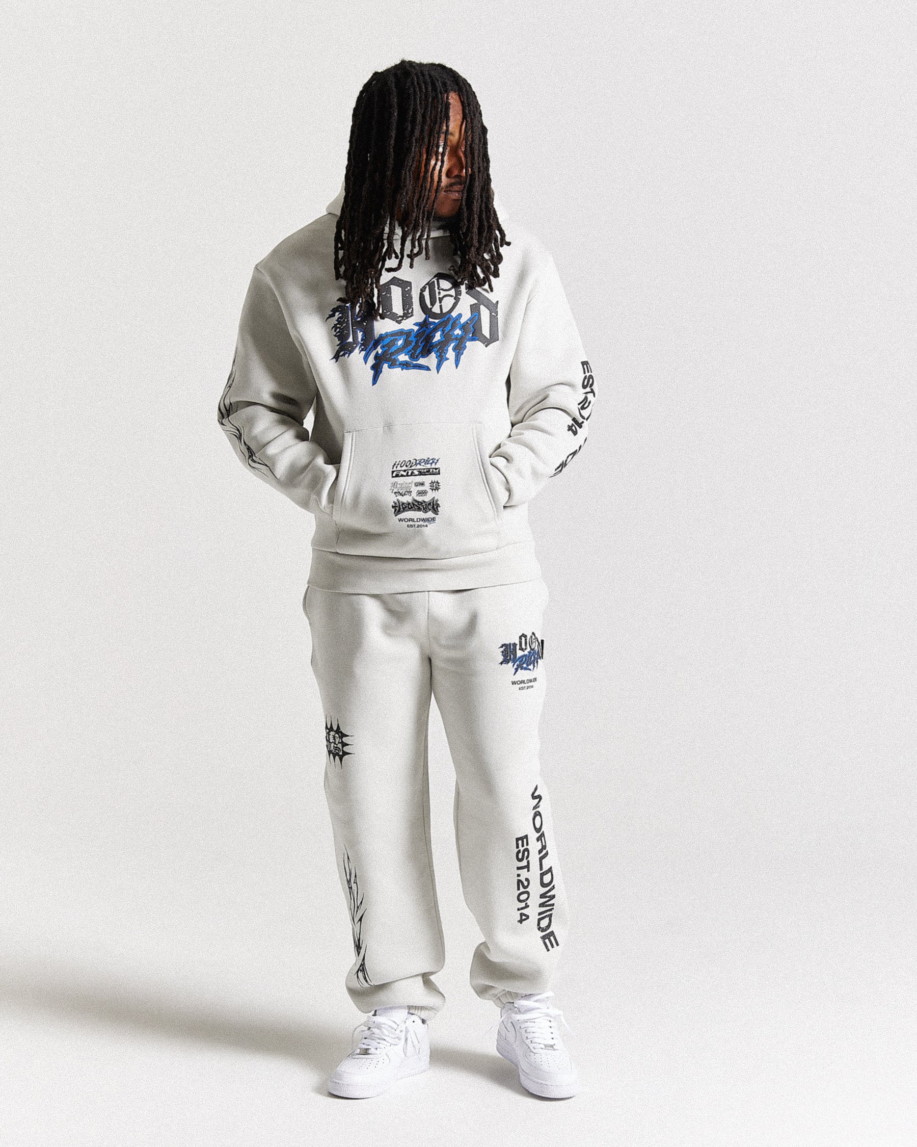 Vertigo Oversized Hoodie - Off White/Black/Blue