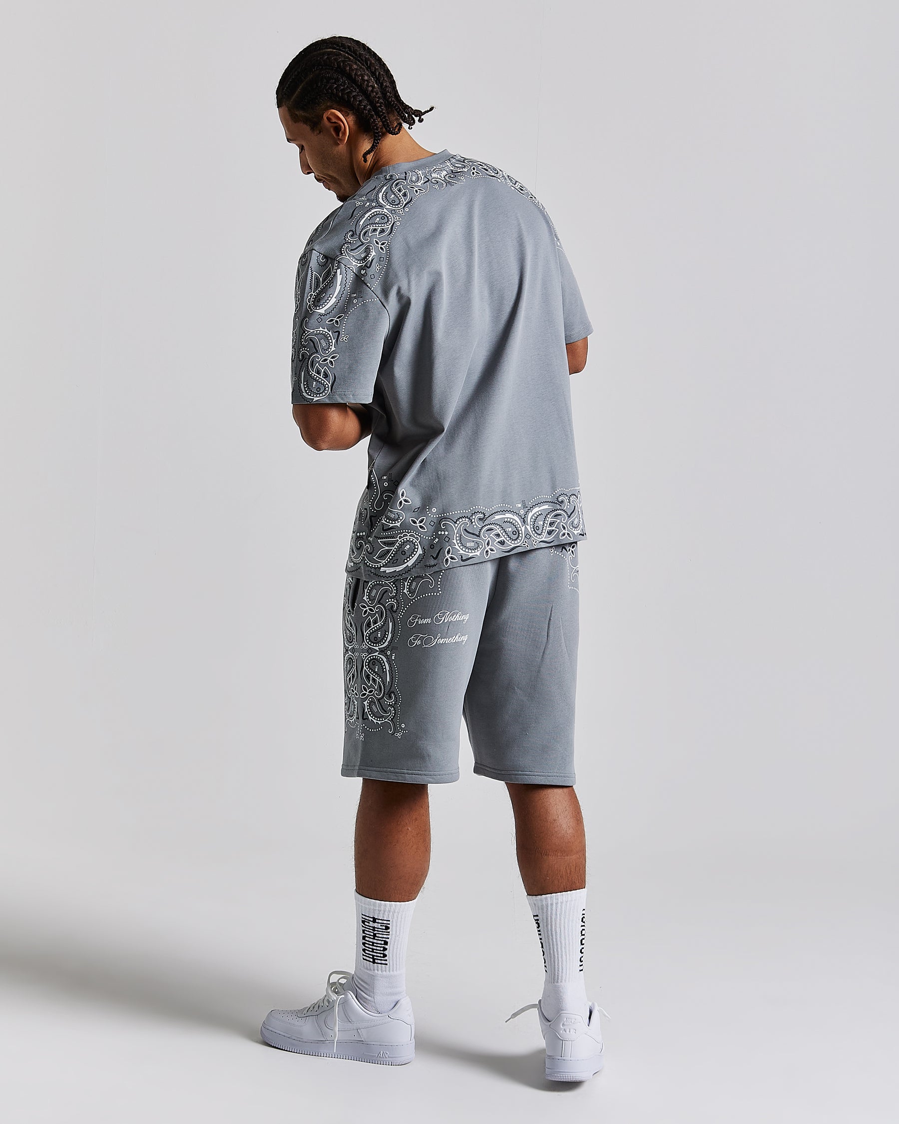 Motif Oversized Shorts - Grey/White