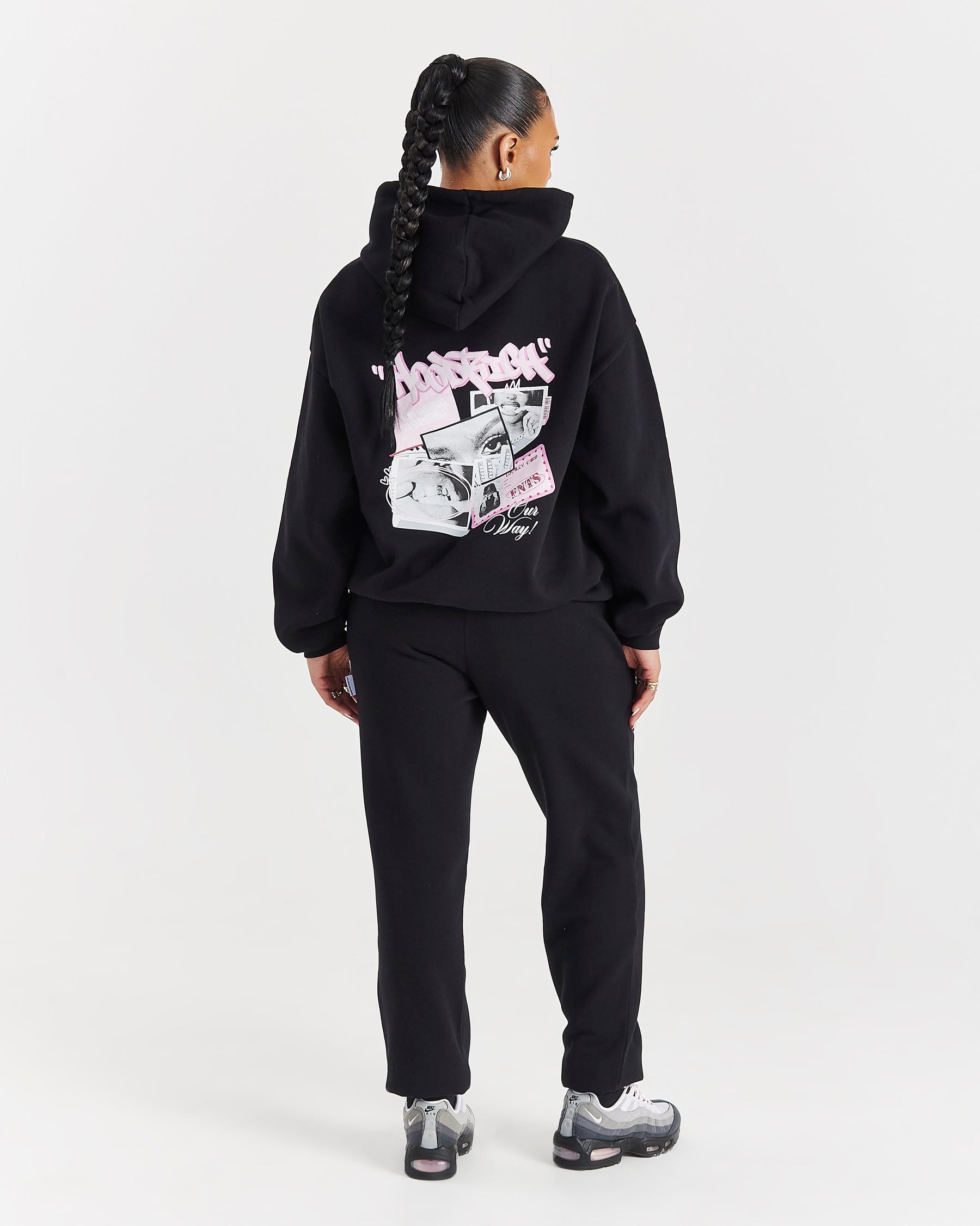 Fray Oversized Hoodie - Black/Pink