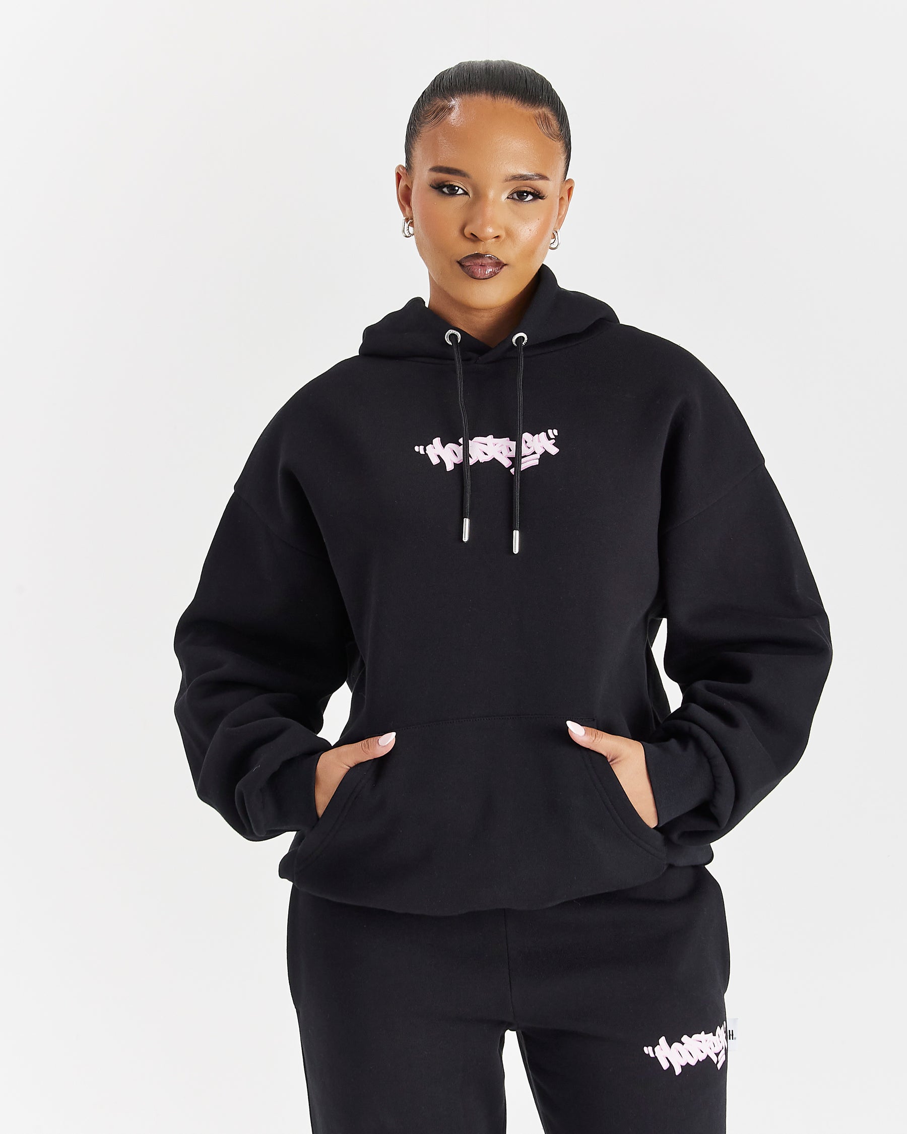 Fray Oversized Hoodie - Black/Pink