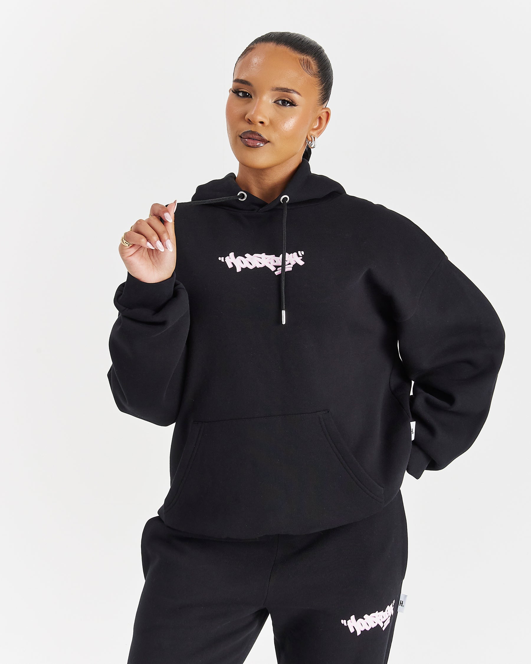 Fray Oversized Hoodie - Black/Pink