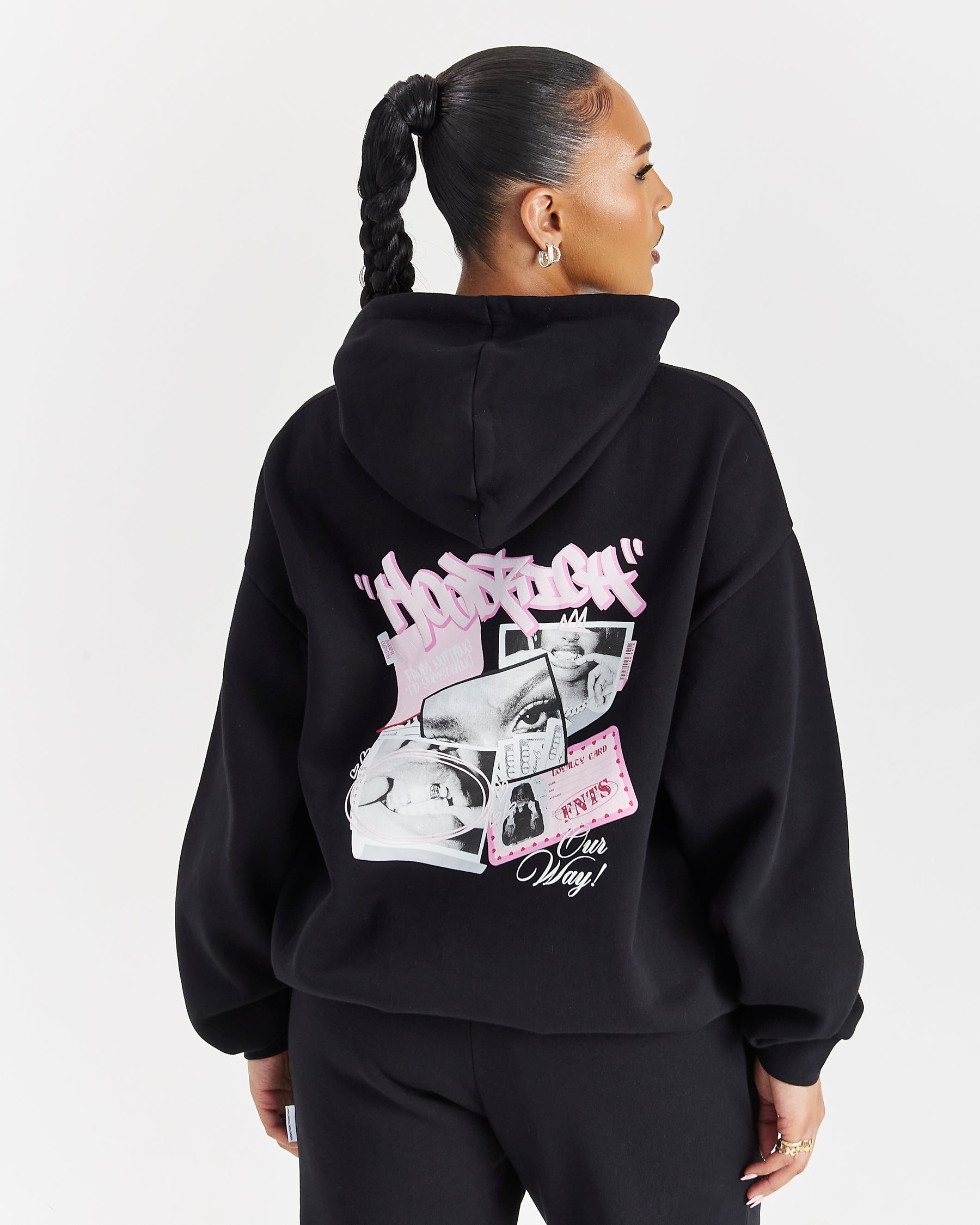 Fray Oversized Hoodie - Black/Pink