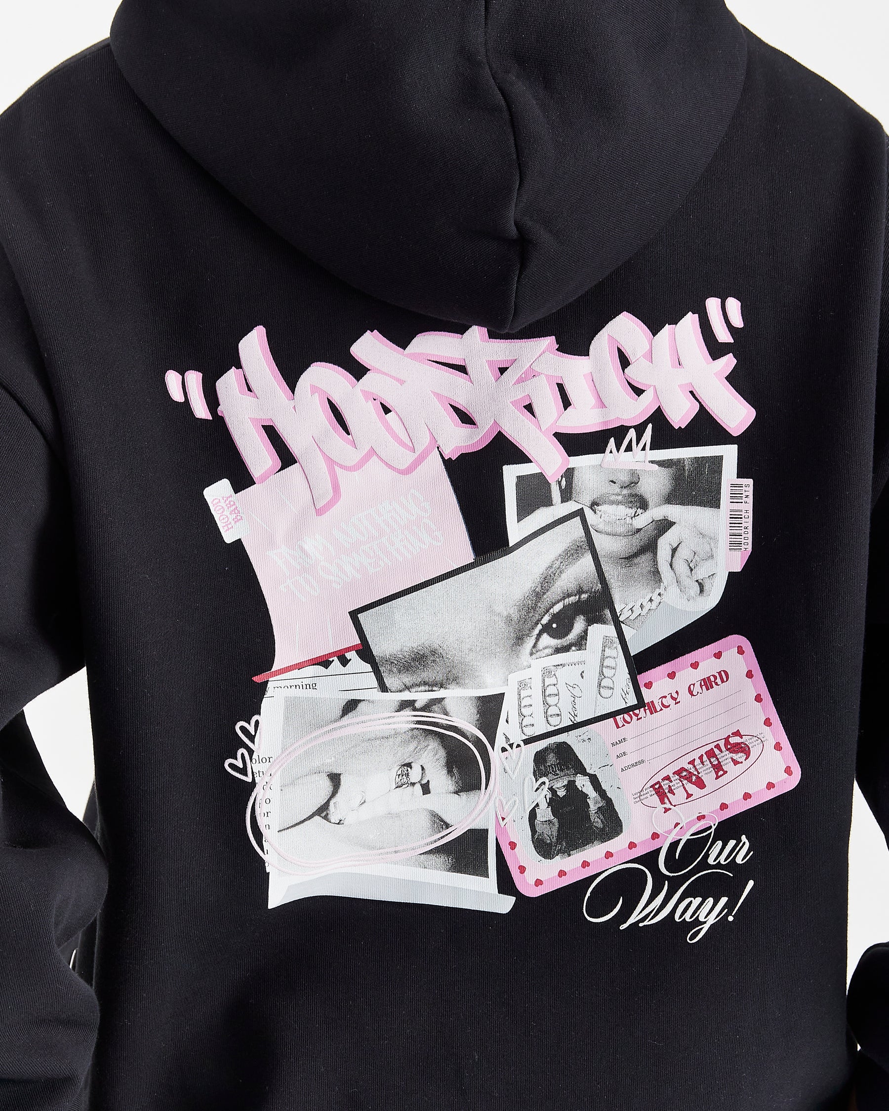 Fray Oversized Hoodie - Black/Pink
