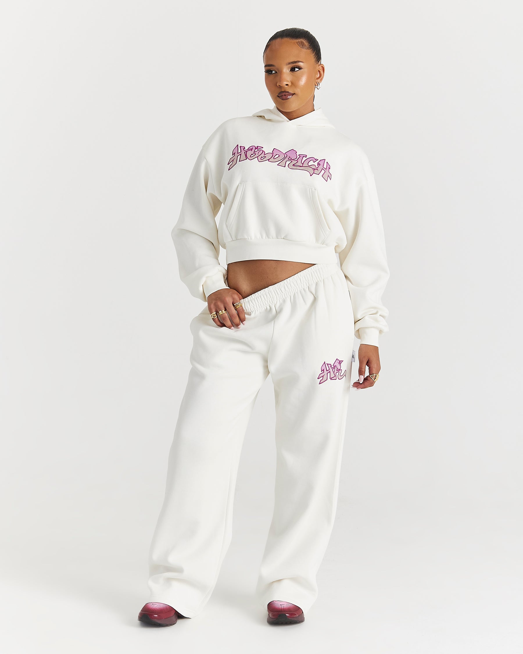 Lucky Oversized Wide Leg Joggers - Cream/Pink