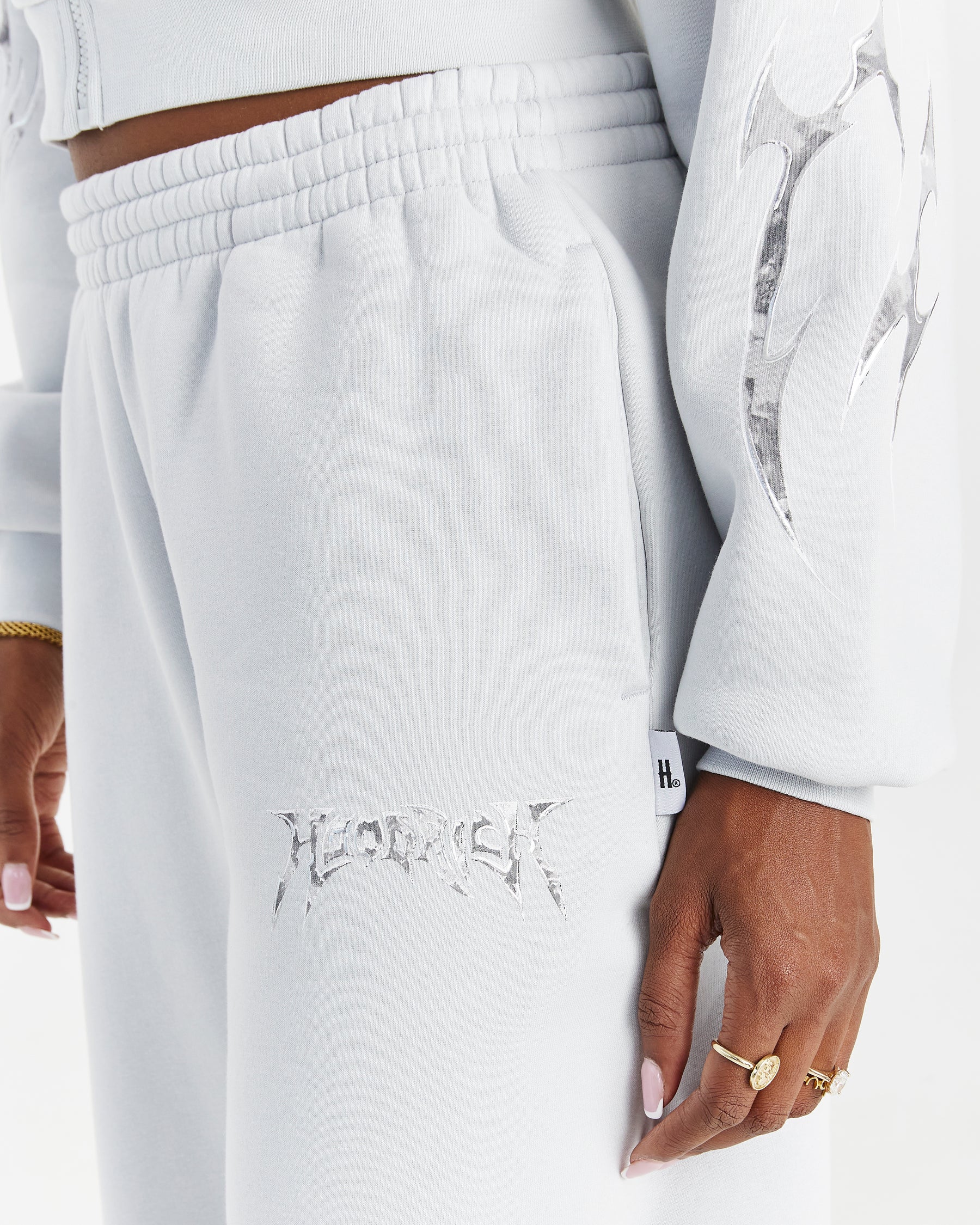 Spark Wide Leg Joggers - Off White/Silver