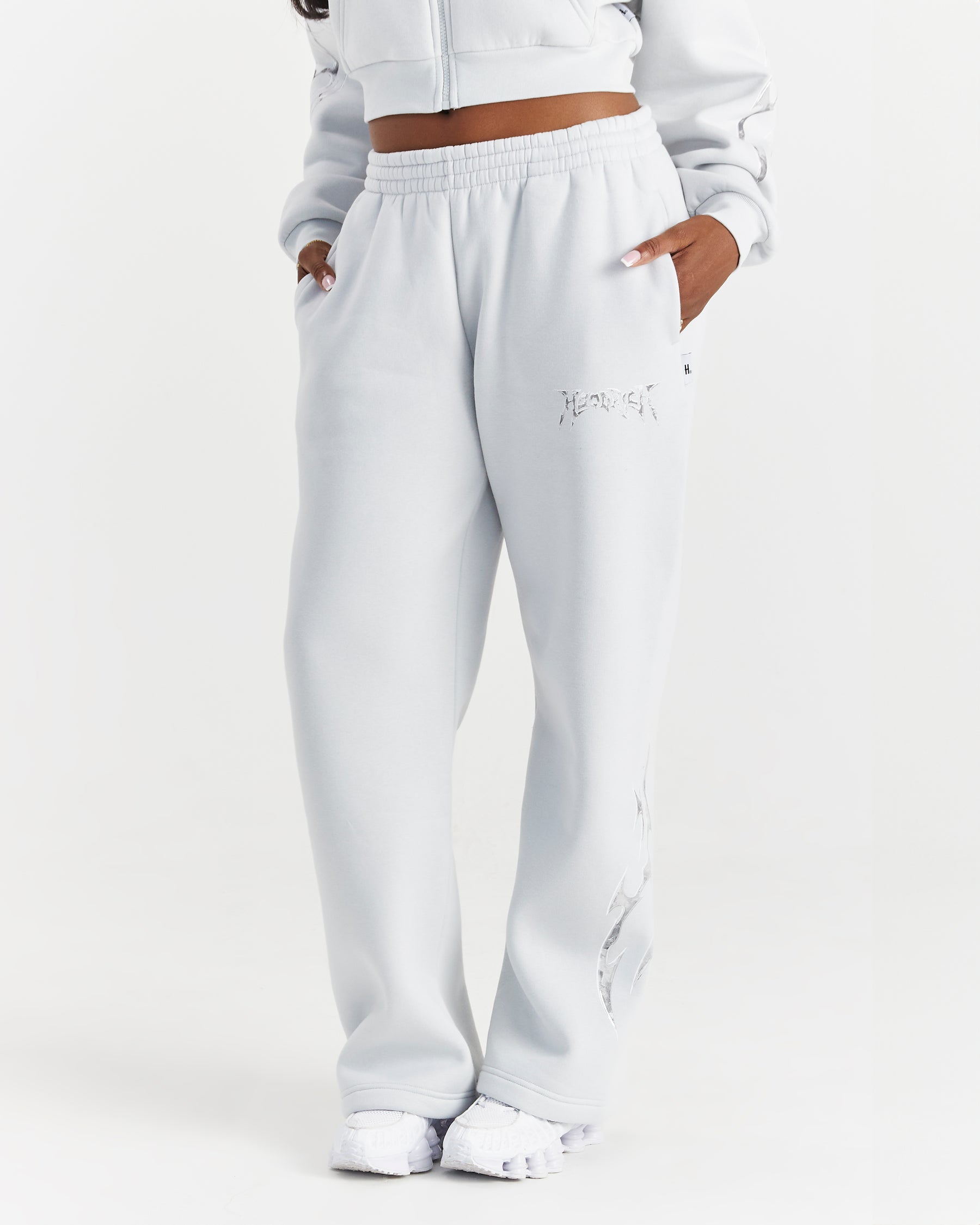 Spark Wide Leg Joggers - Off White/Silver