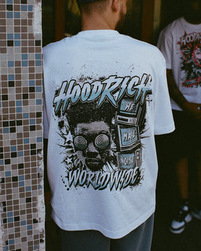 We Make Noise Oversized T-Shirt - White/Black/Blue