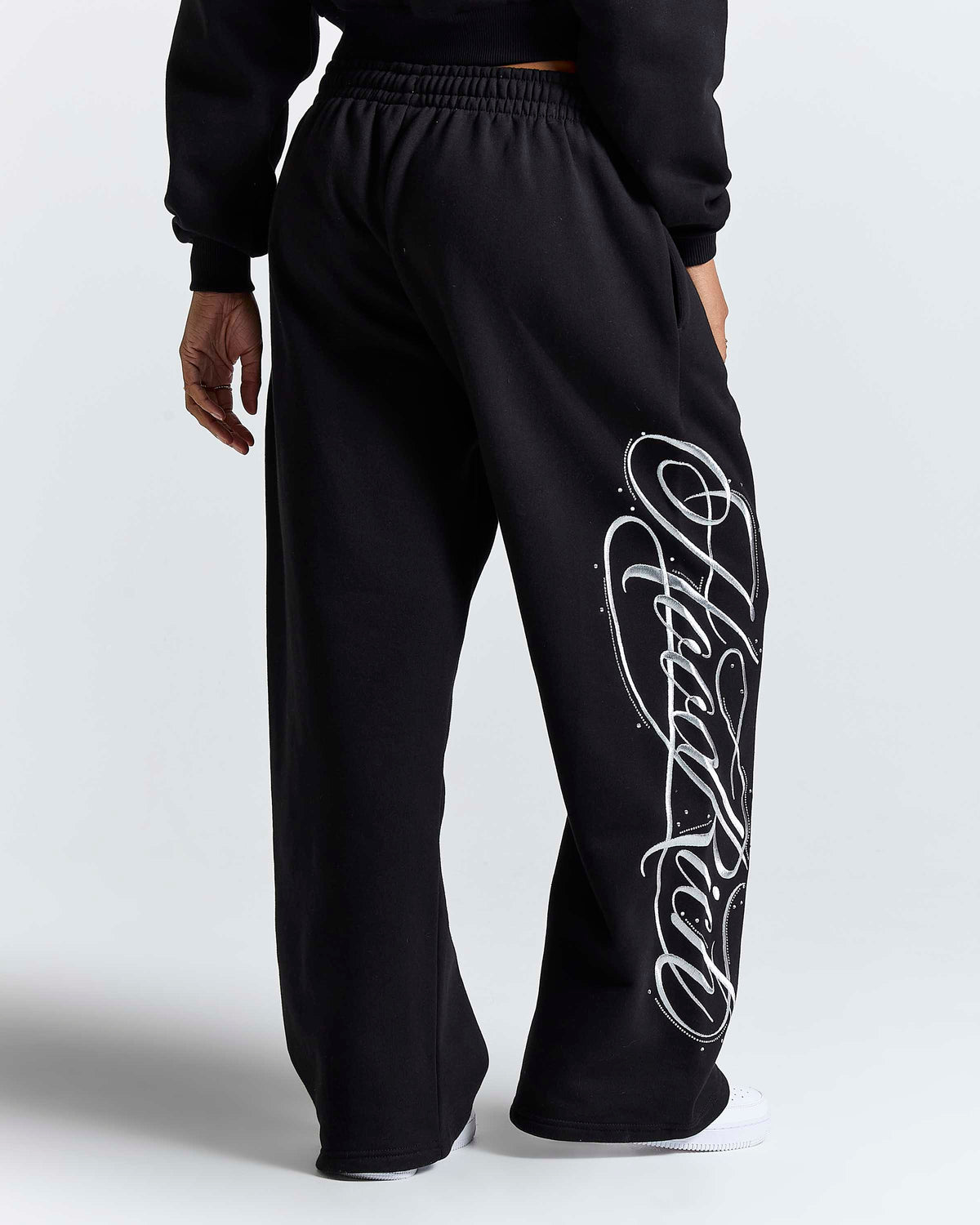 Solace Oversized Wide Leg Jogger - Black/Silver Rhinestone