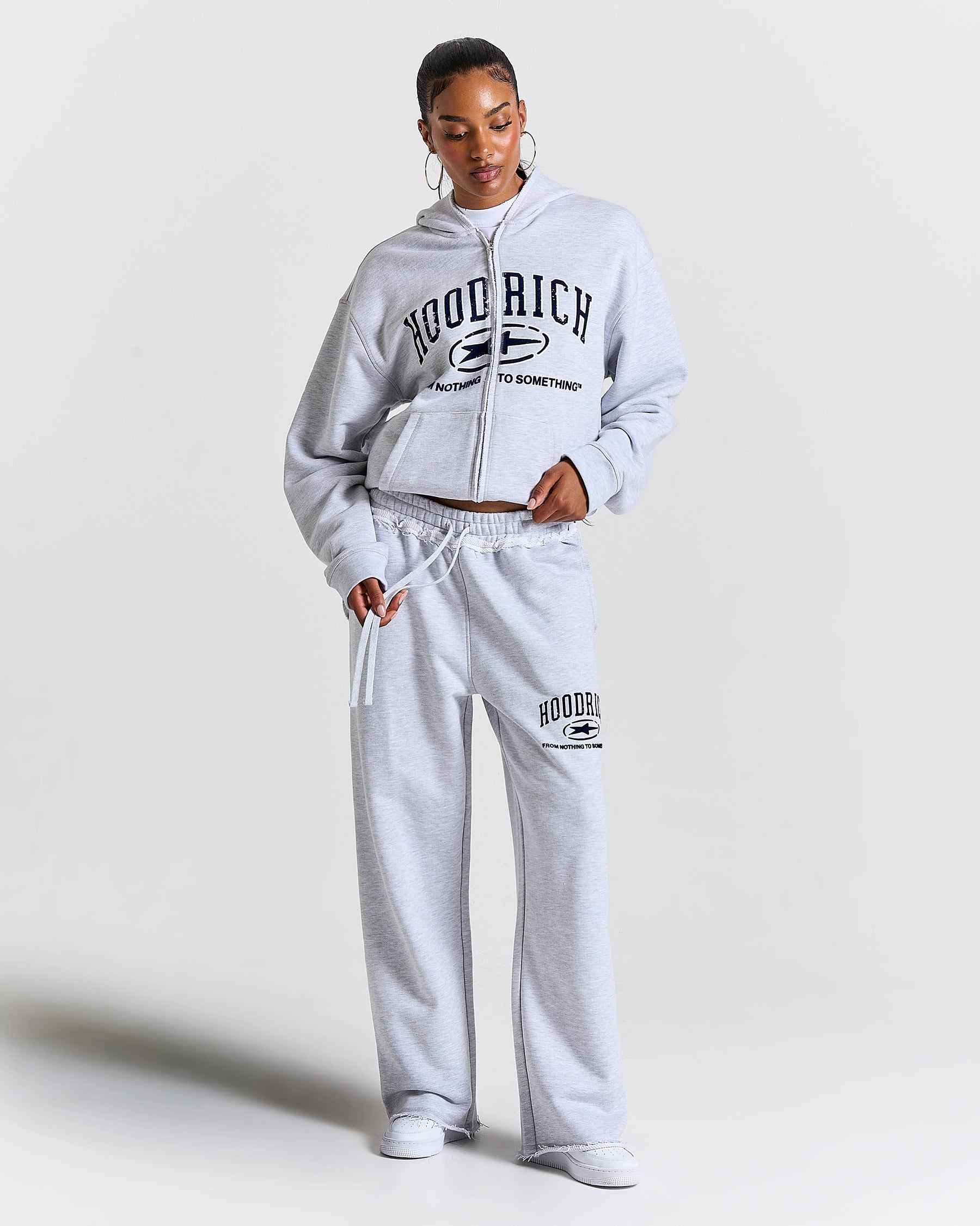 Fray Zip Relaxed Fit Hoodie - Grey Marl