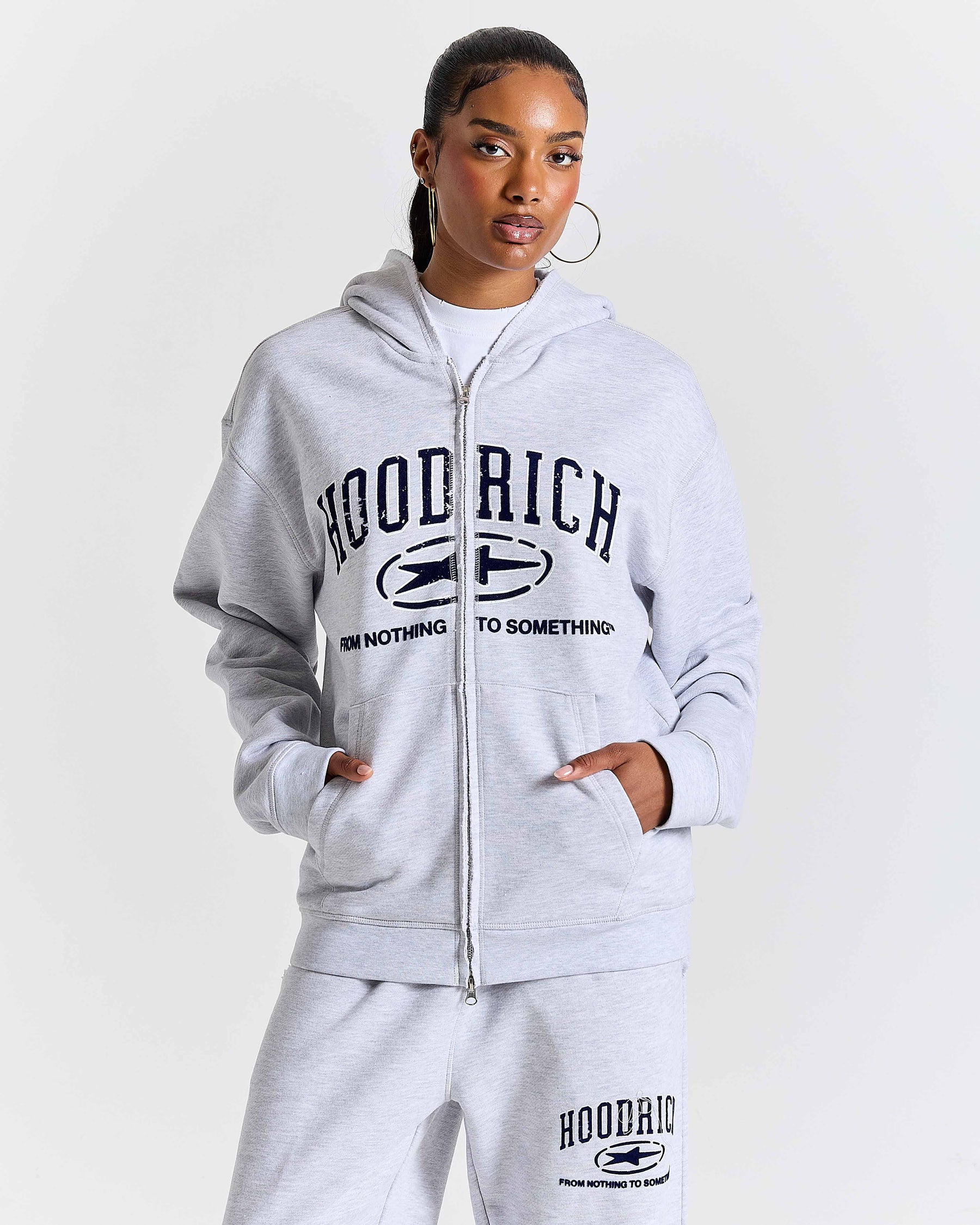 Fray Zip Relaxed Fit Hoodie - Grey Marl