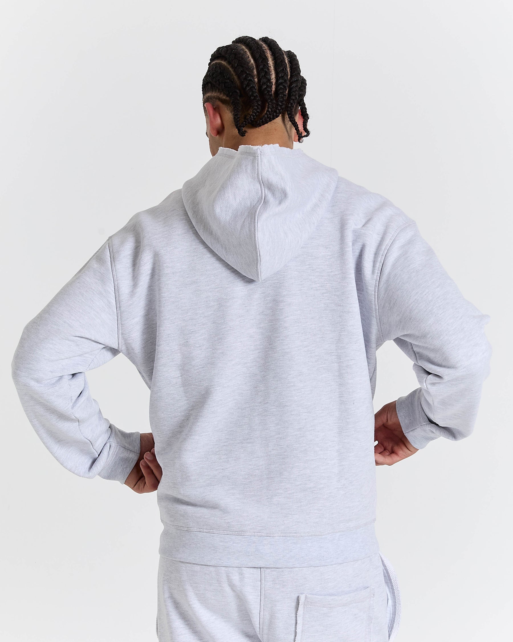 Fray Zip Relaxed Fit Hoodie - Grey Marl