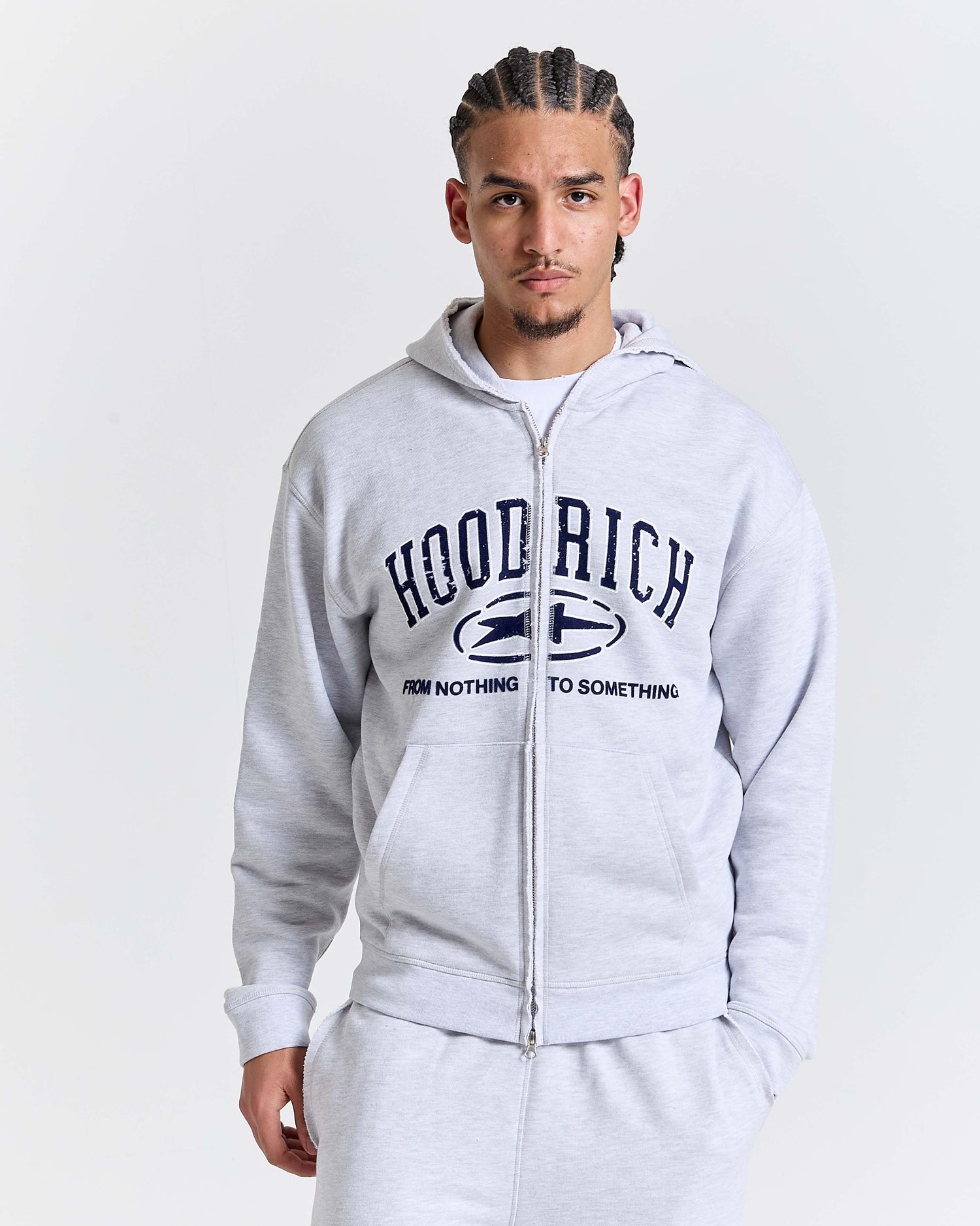 Fray Zip Relaxed Fit Hoodie - Grey Marl