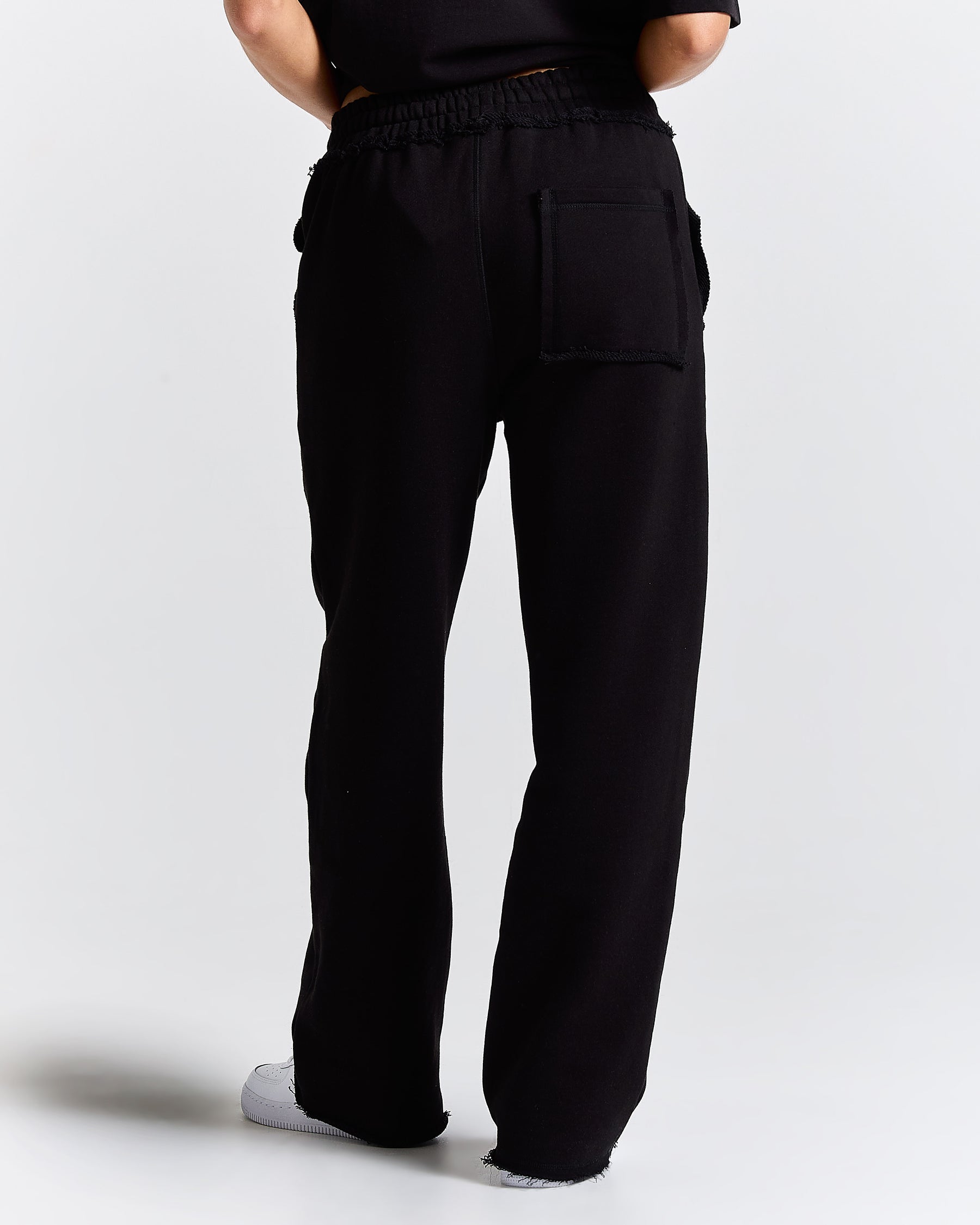 Fray Wide Leg Jogger - Black