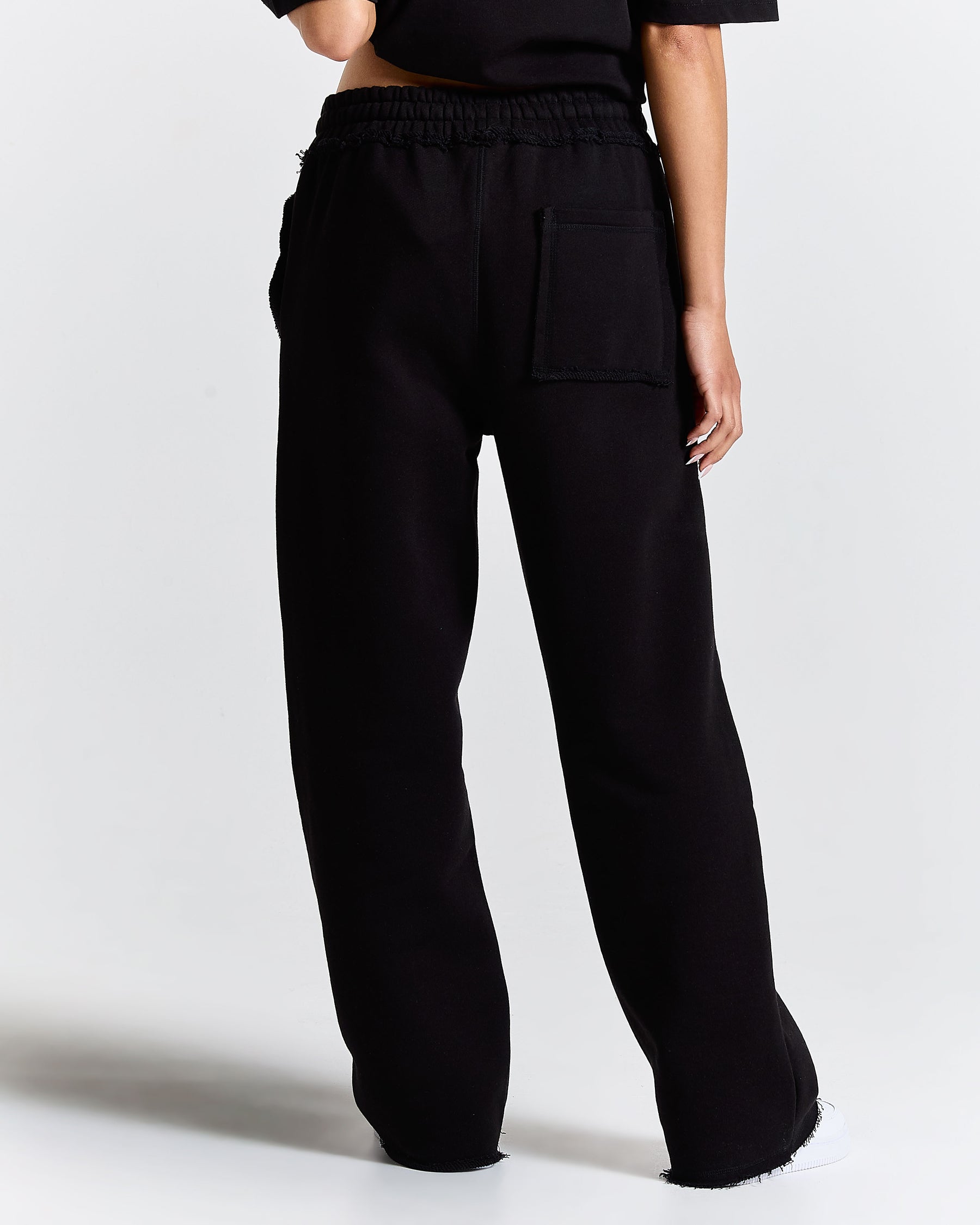 Fray Wide Leg Jogger - Black