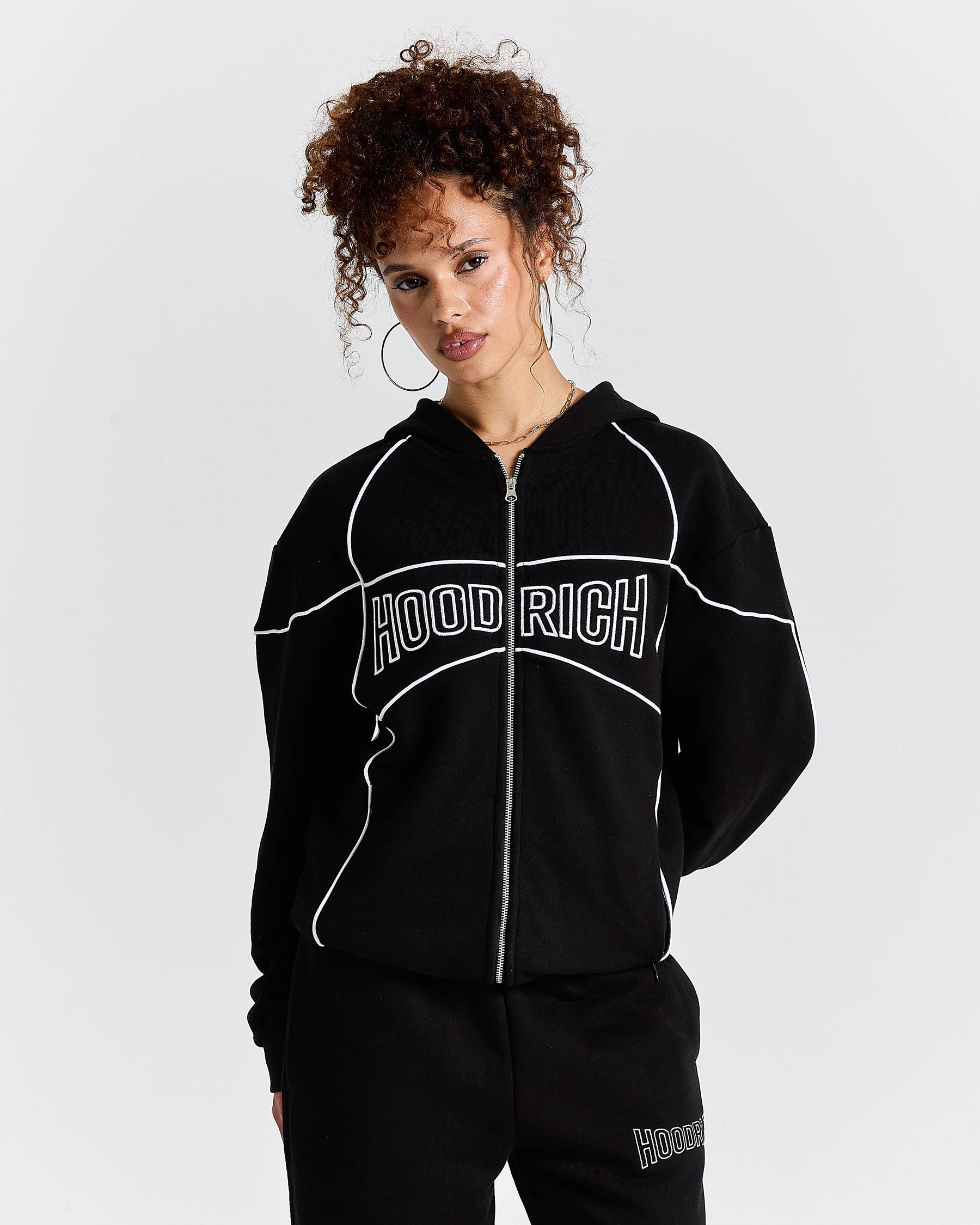 Trace Zip Relaxed Fit Hoodie - Black