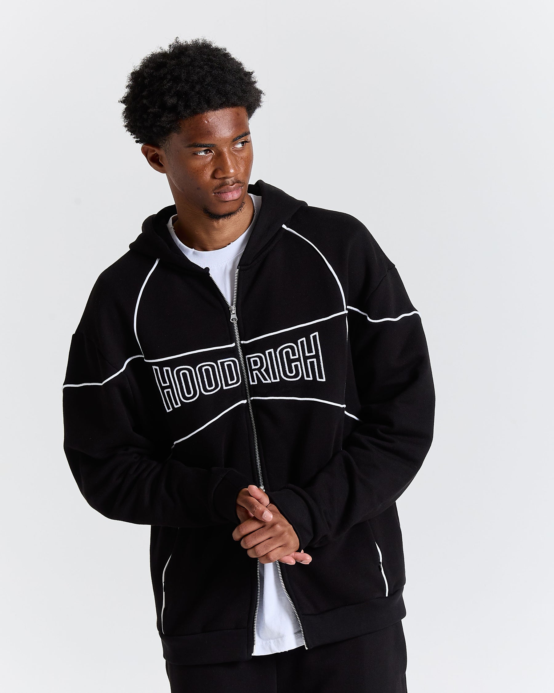 Trace Zip Relaxed Fit Hoodie - Black