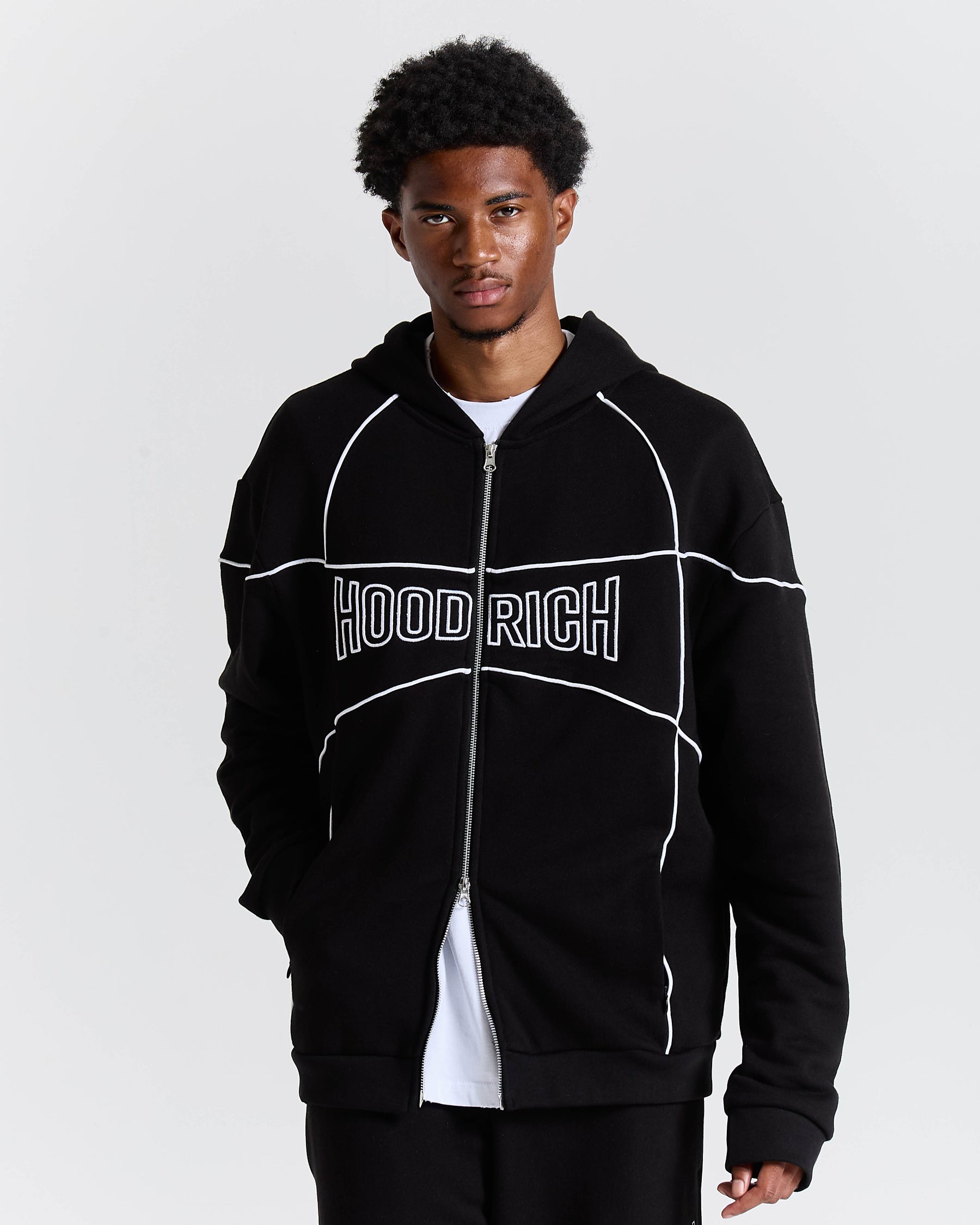 Trace Zip Relaxed Fit Hoodie - Black