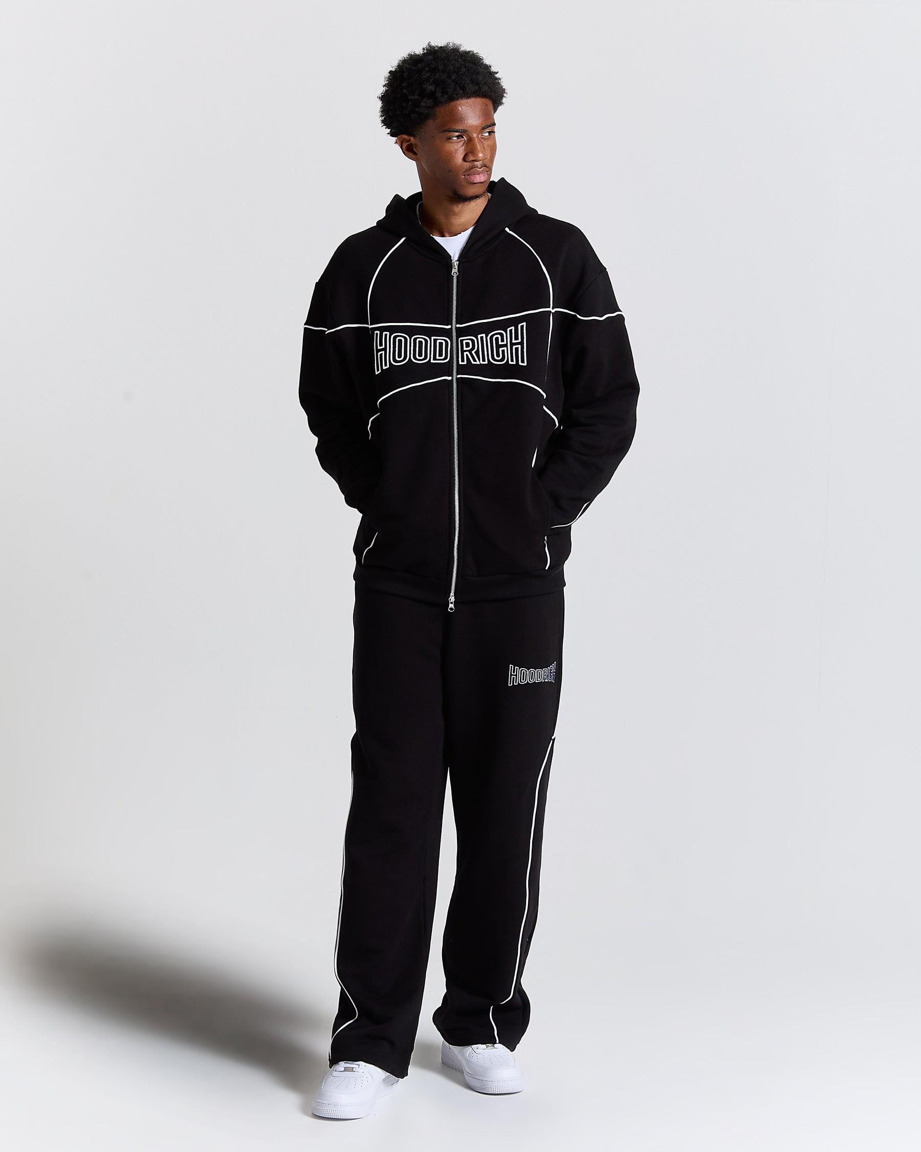 Trace Zip Relaxed Fit Hoodie - Black