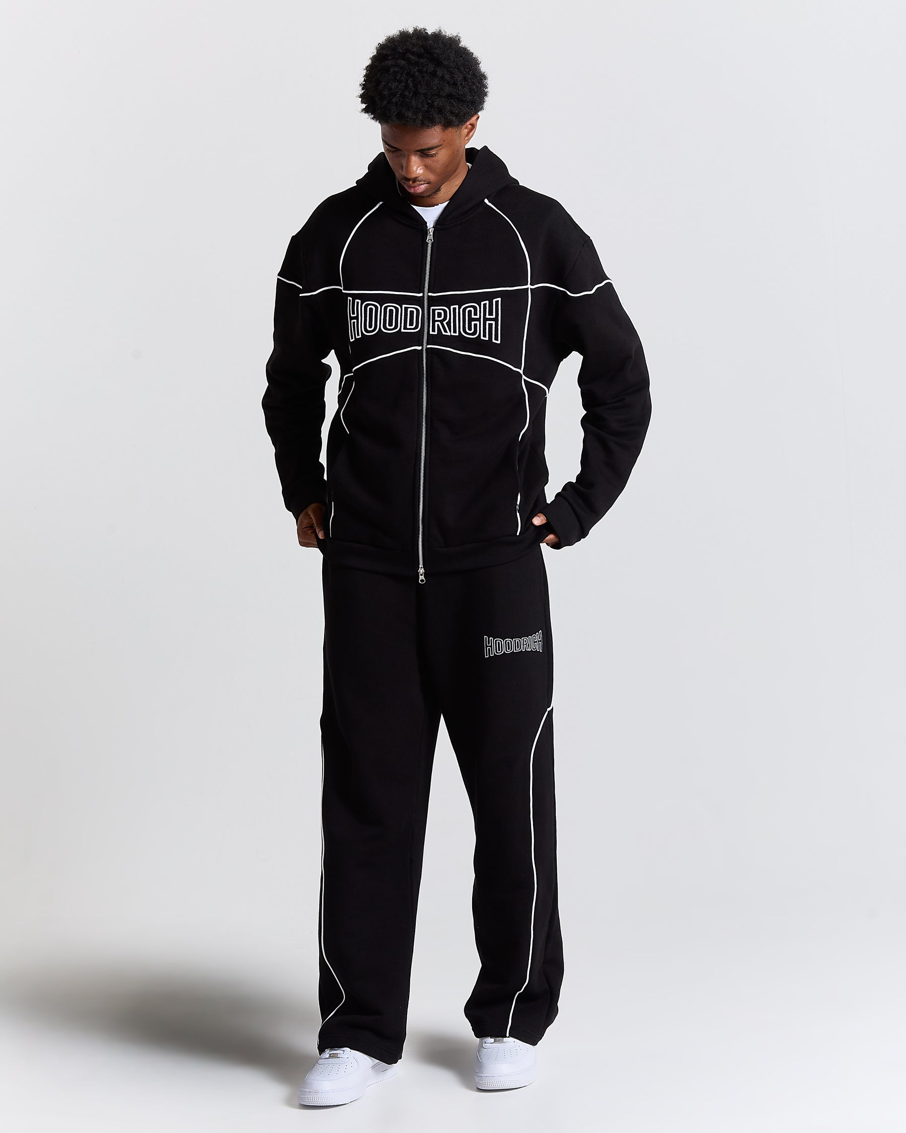 Trace Zip Relaxed Fit Hoodie - Black