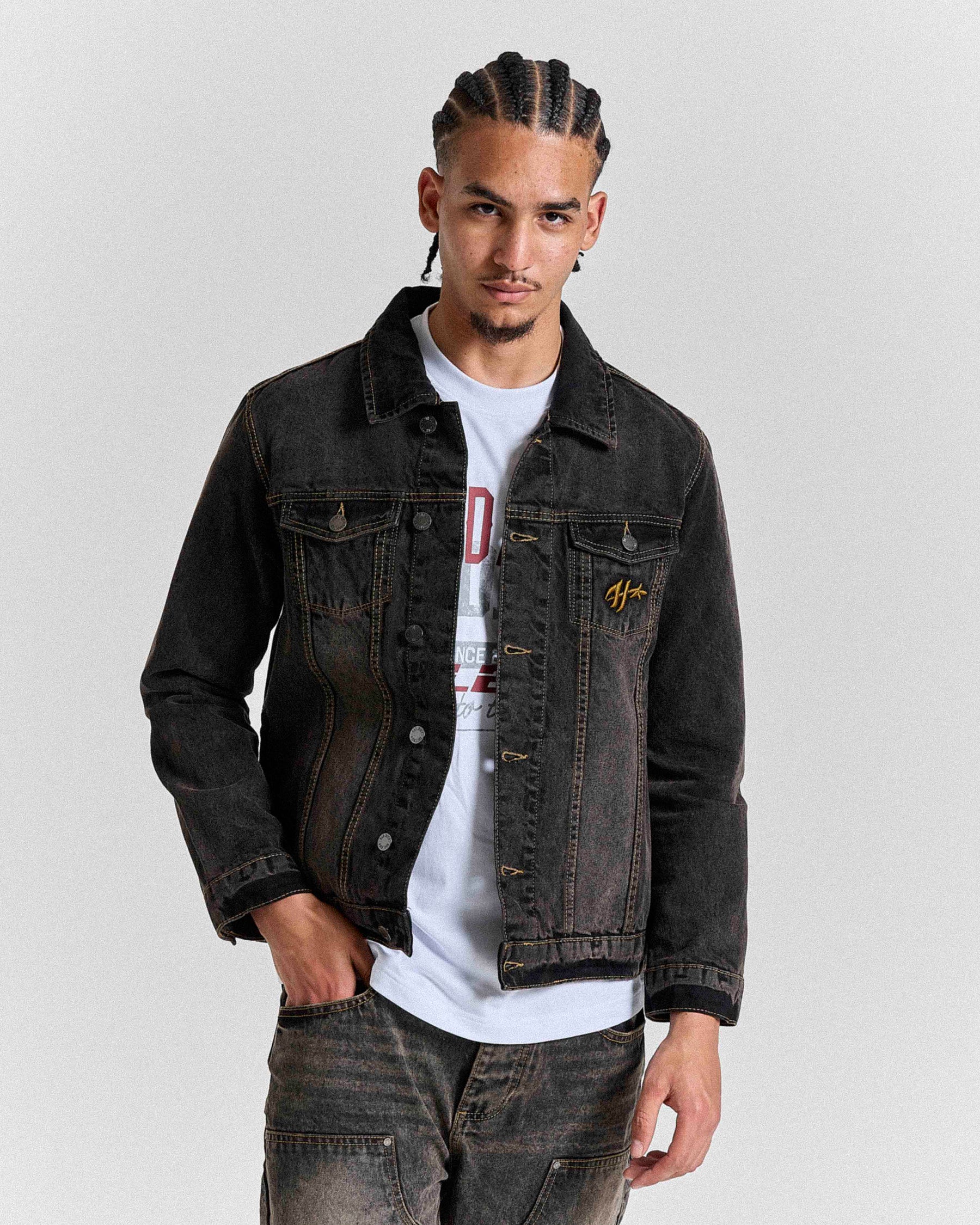 Shadow Rust Denim Trucker Jacket - Black Wash