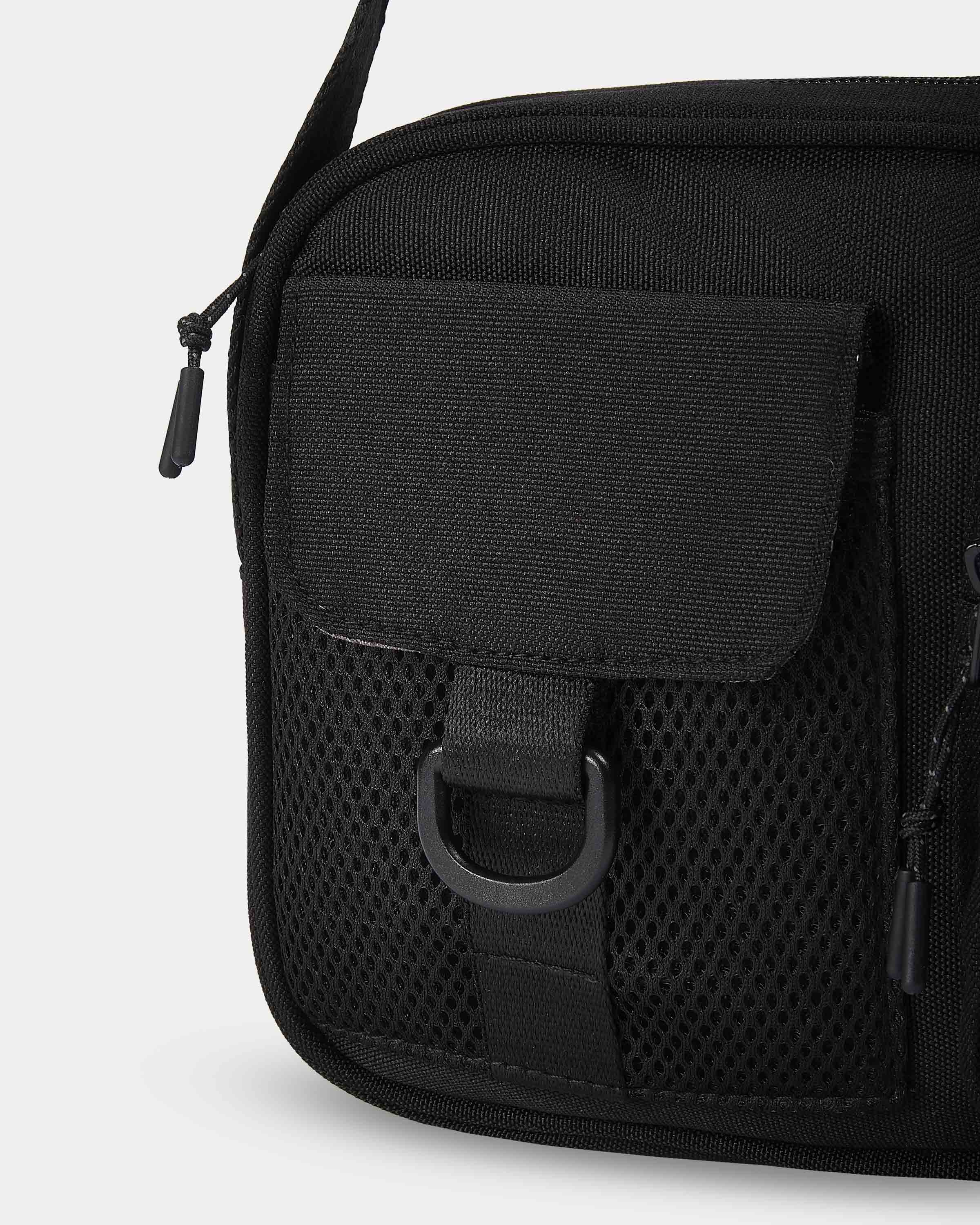 Black tactical bag with a strap on a white background