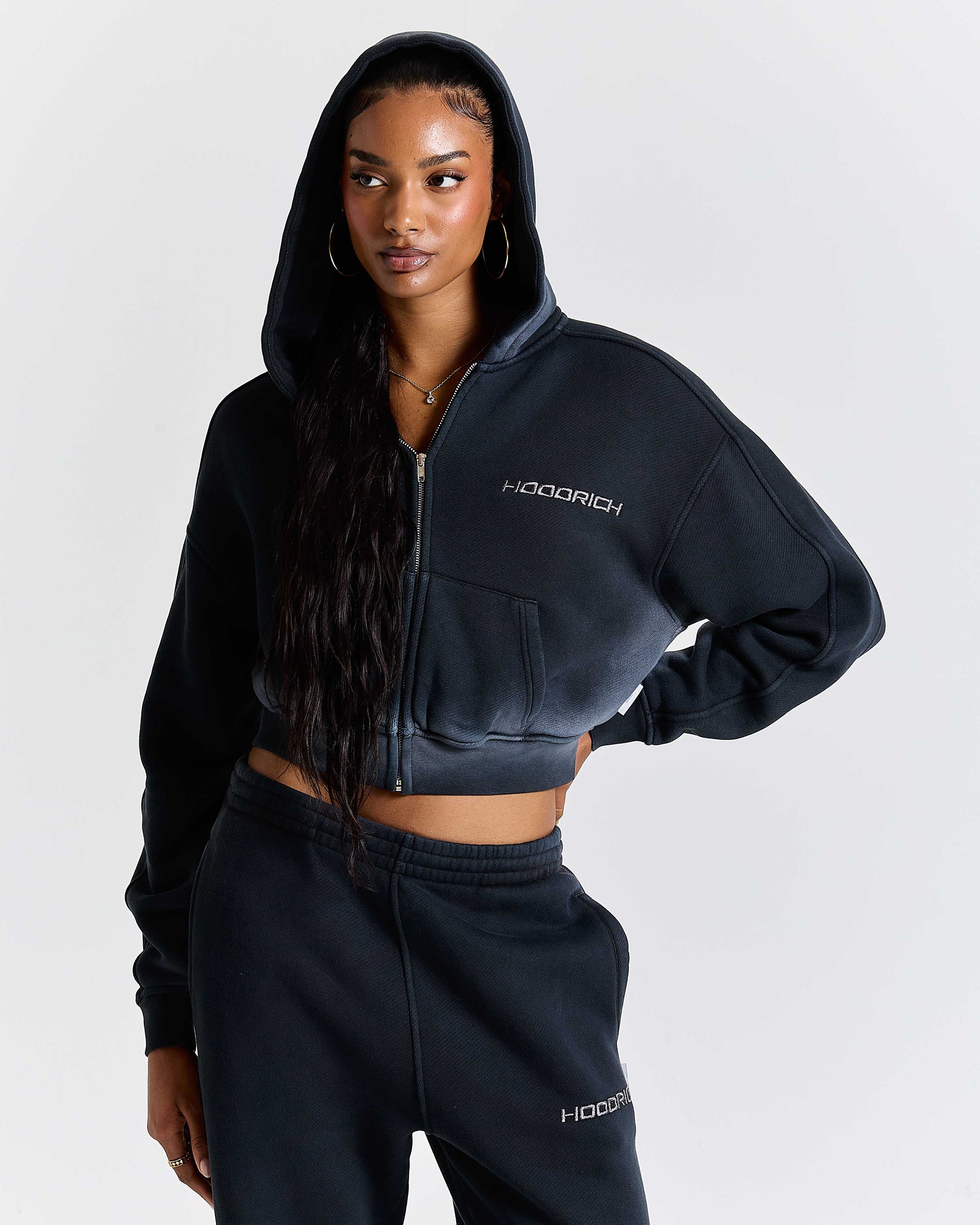 Women's Ghost Boxy Fit Zip Hoodie - Black