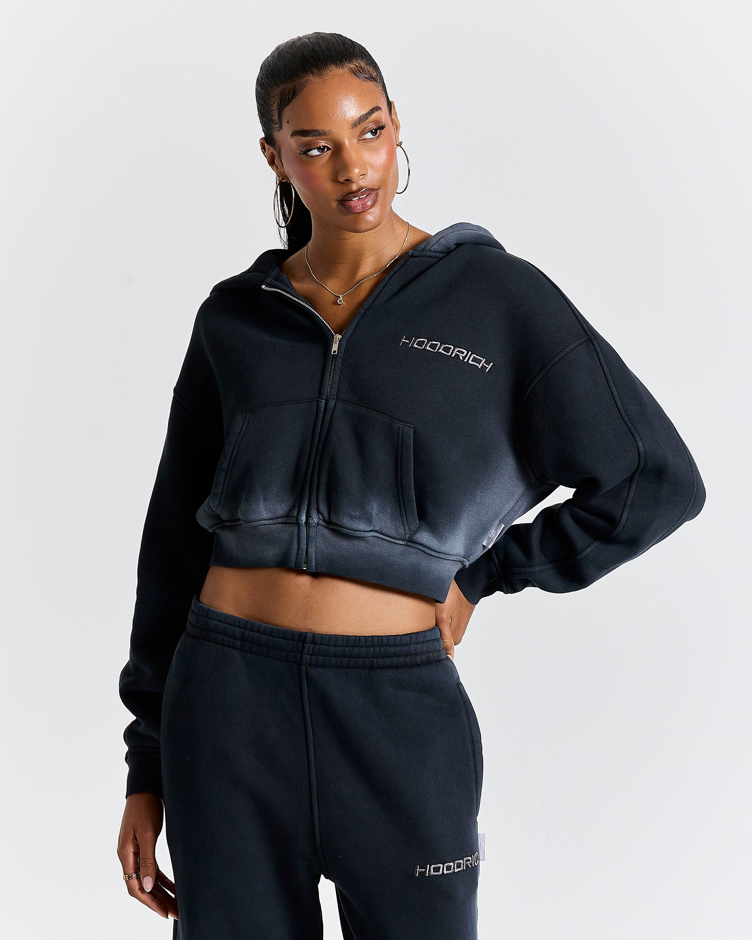 Women's Ghost Boxy Fit Zip Hoodie - Black