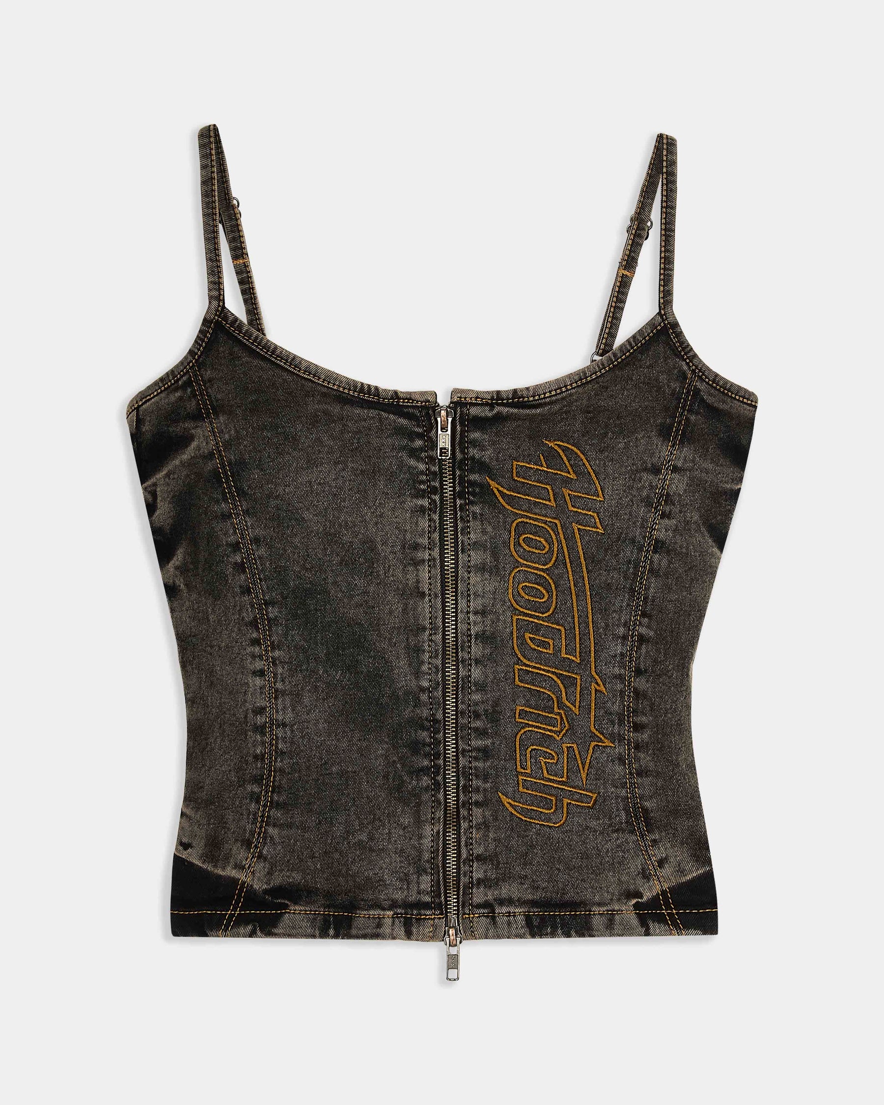 Shadow Rust Denim Corset Top - Black Wash