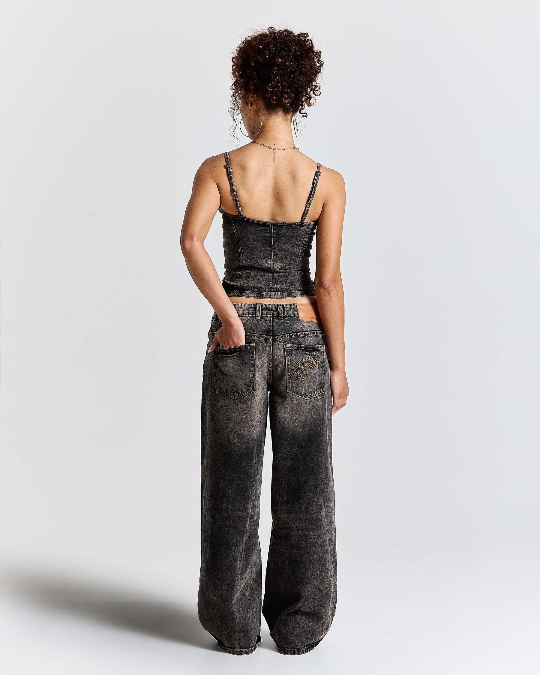 Shadow Rust Denim Corset Top - Black Wash