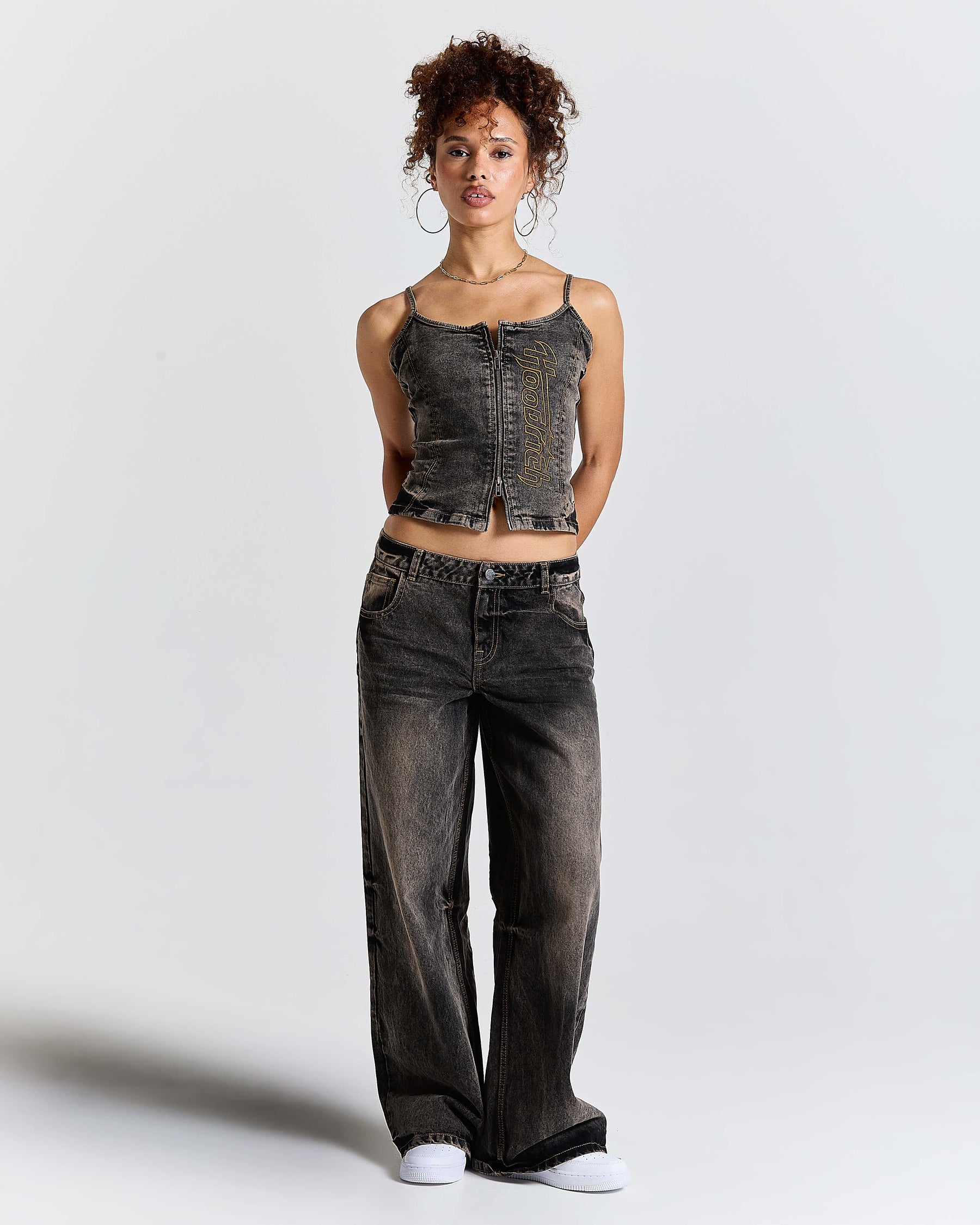 Shadow Rust Denim Corset Top - Black Wash