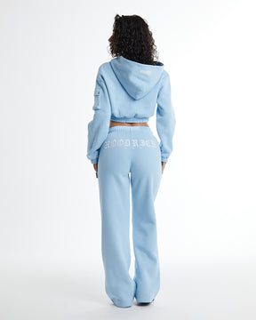 Dusk Full Zip Cropped Hoodie - Blue/White