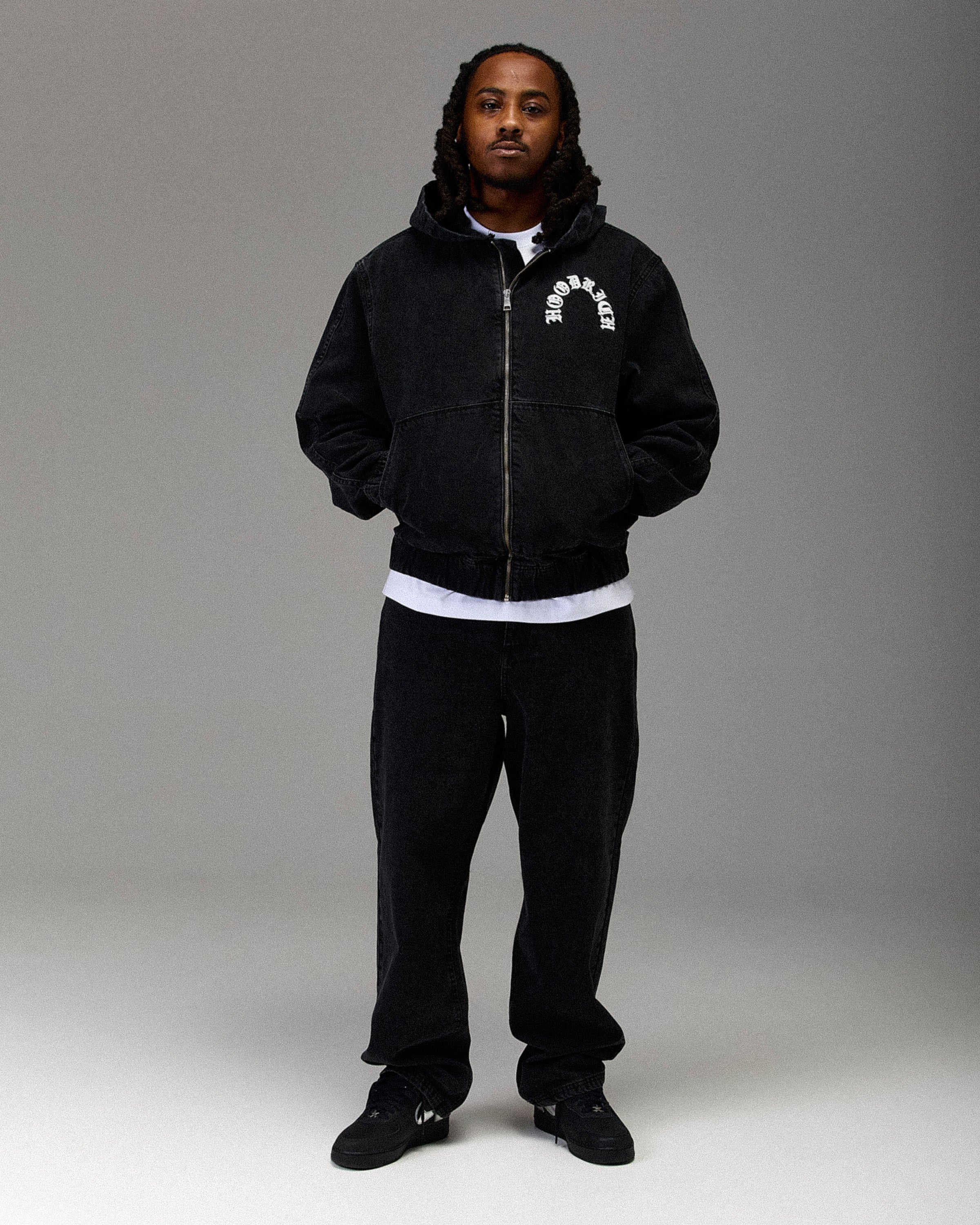 The Winner's Circle Denim Hooded Jacket - Black/White