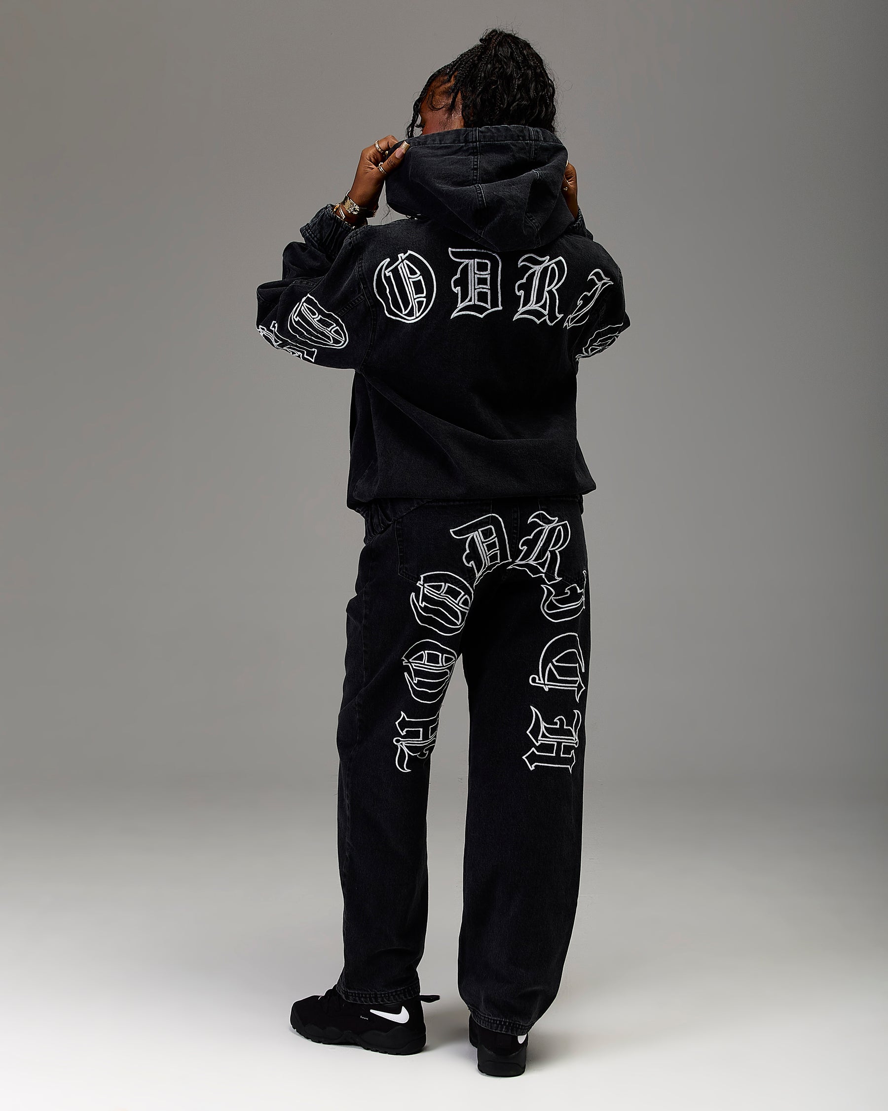 The Winner's Circle Denim Hooded Jacket - Black/White
