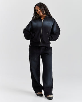 The Winner's Circle Aspen Mid Length Zip Hoodie - Black Wash