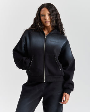 The Winner's Circle Aspen Mid Length Zip Hoodie - Black Wash