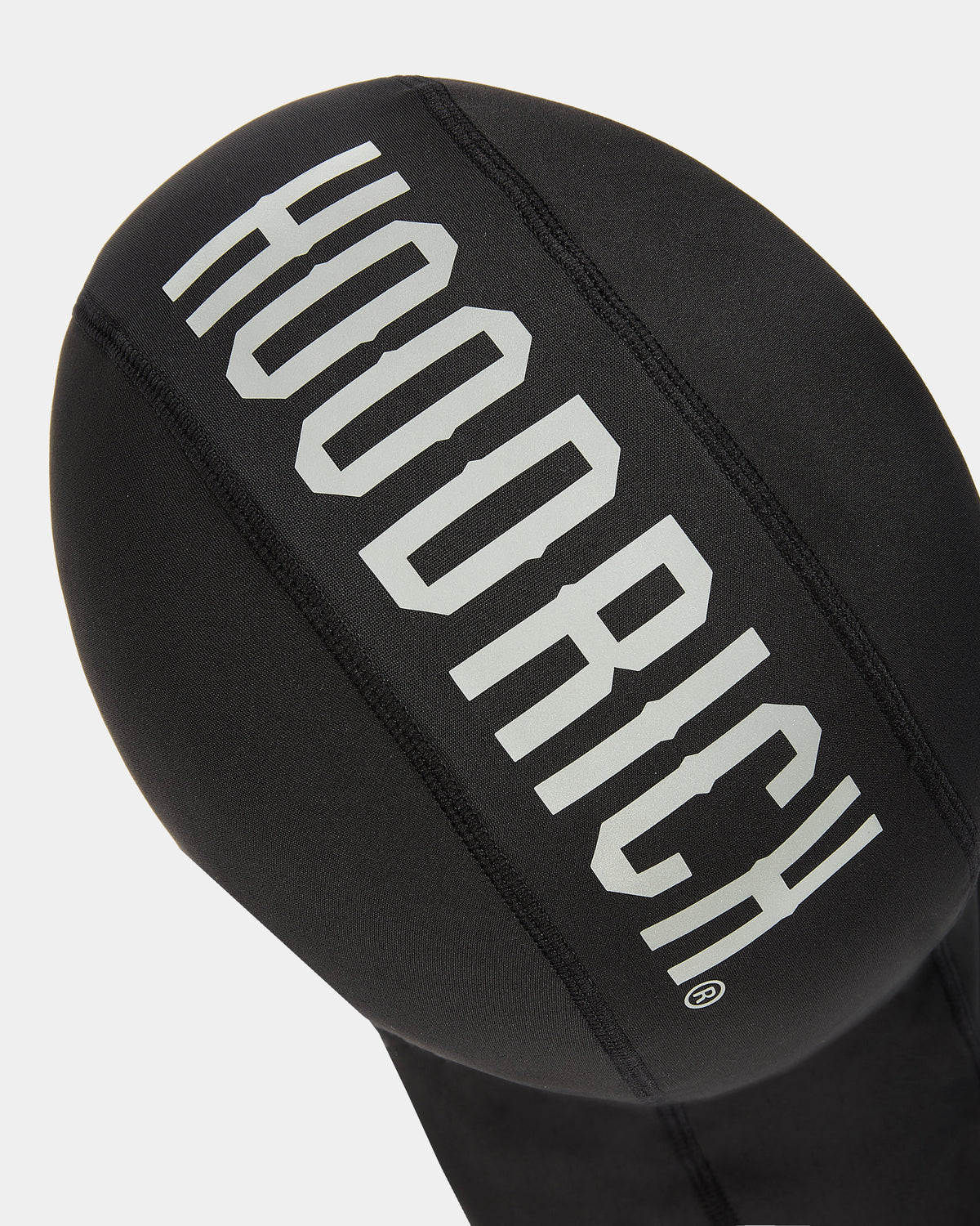 Black balaclava with 'Hoodrich' branding on a white background