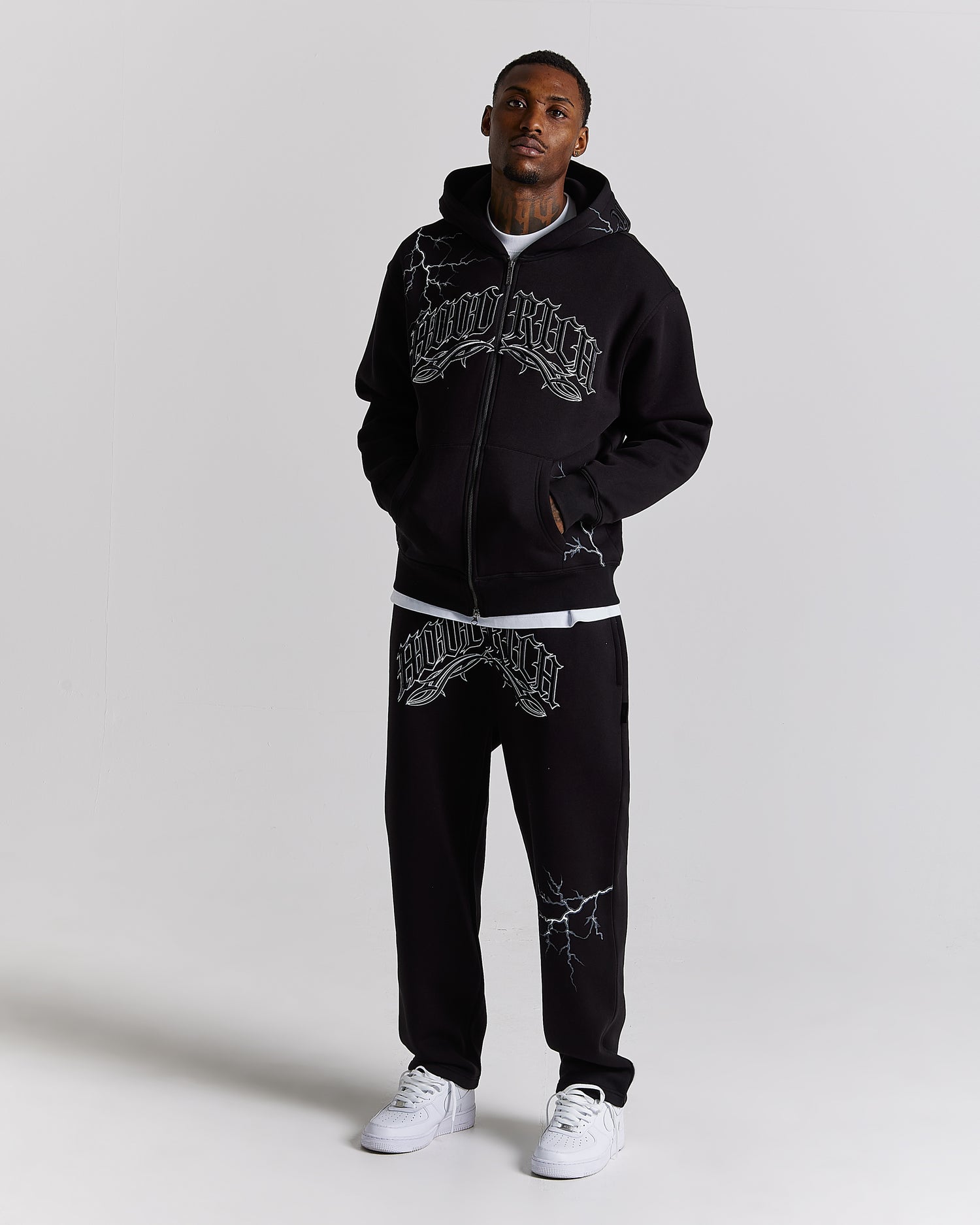 Dark Oversized Zip Hoodie - Black/White
