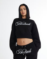 Figure Cropped Sweatshirt - Black/White/Rhinestone