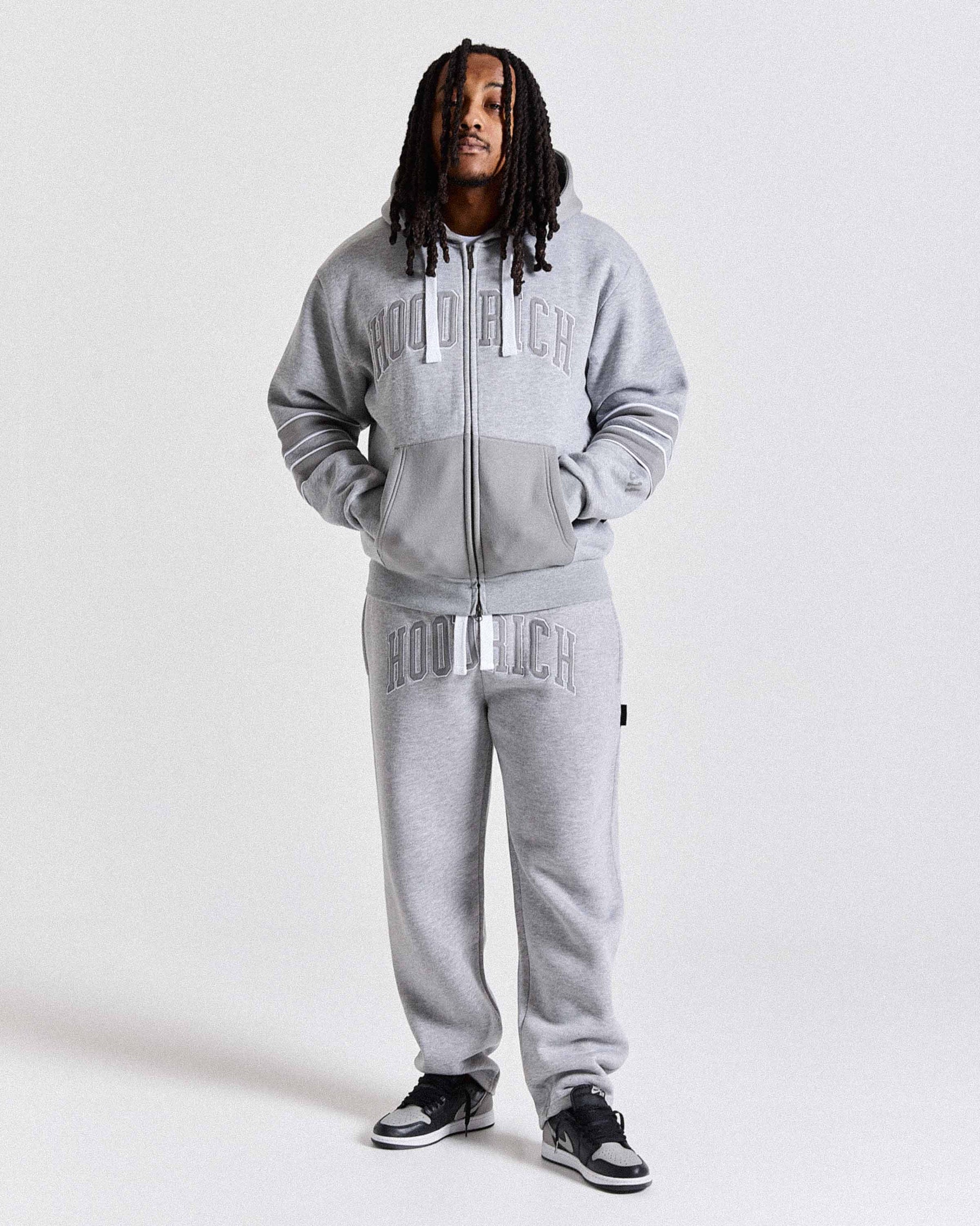 Varsite Oversized Zip Hoodie - Grey/White