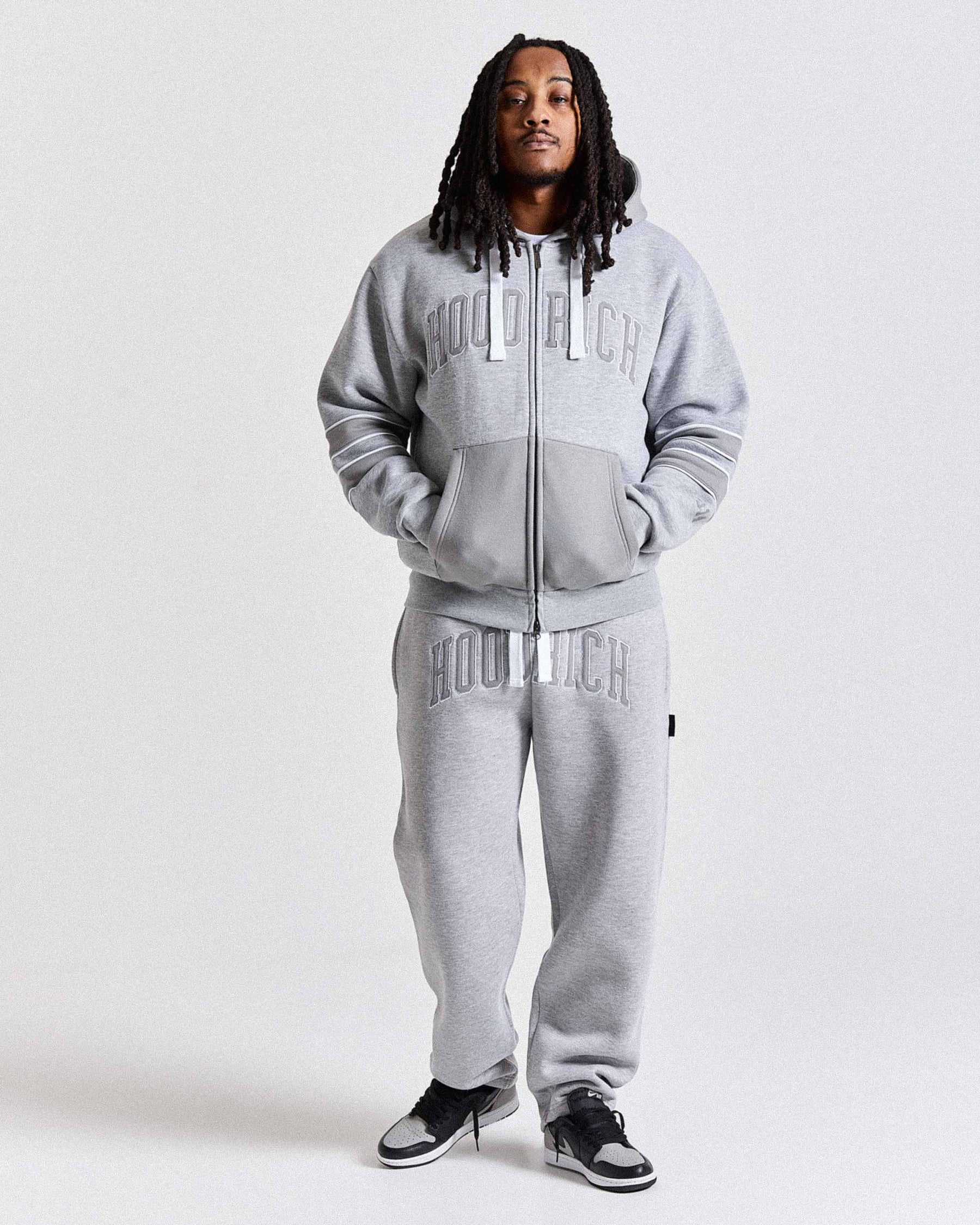 Varsite Oversized Zip Hoodie - Grey/White