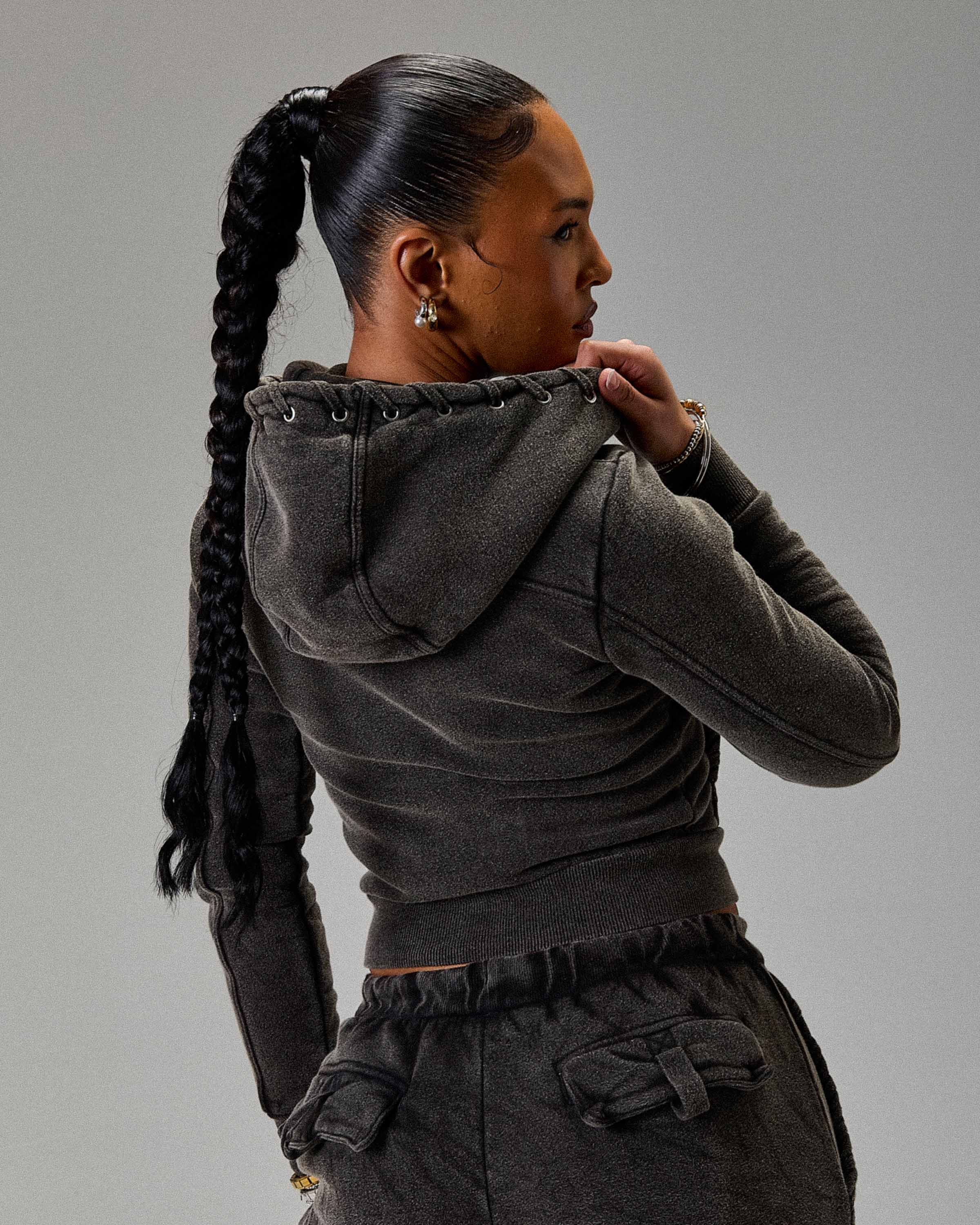 The Winner's Circle Token Slim Zip Hoodie - Washed Black