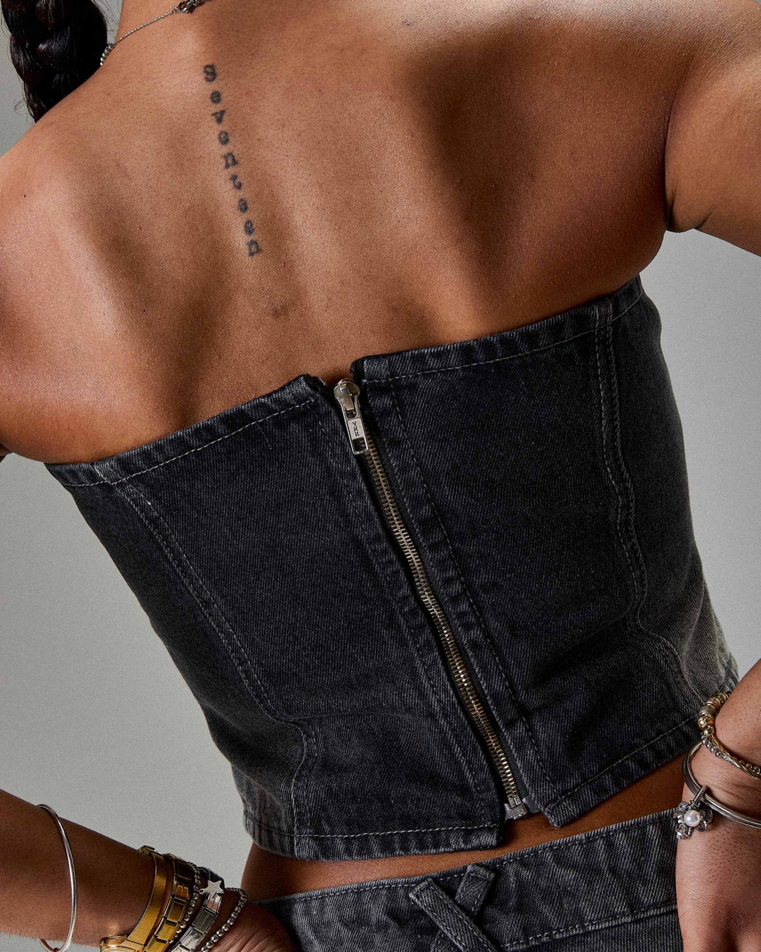 The Winner's Circle Solace Panelled Appliqué Corset - Grey/Black