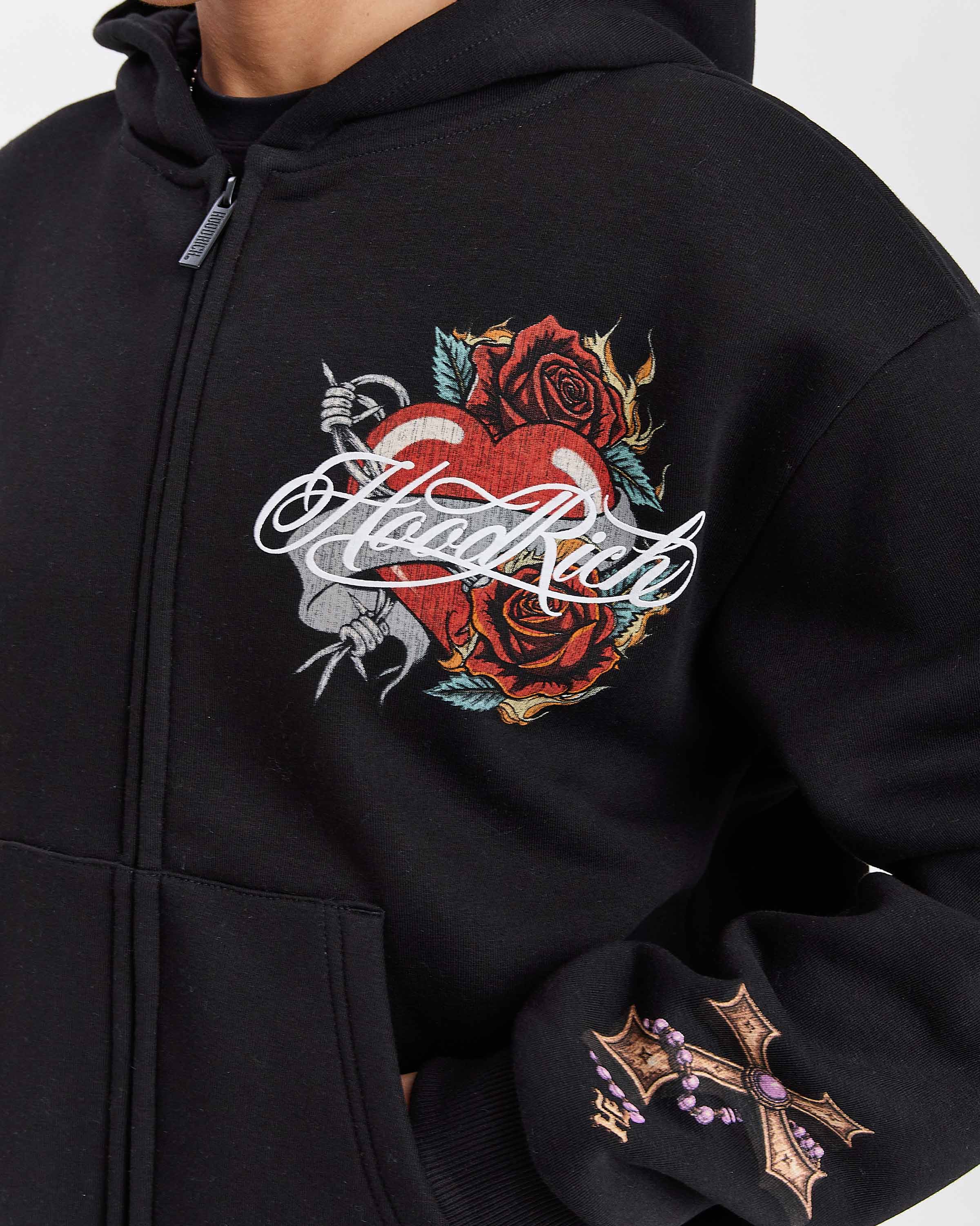 Vox Mid Length Zip Hoodie - Black/Red